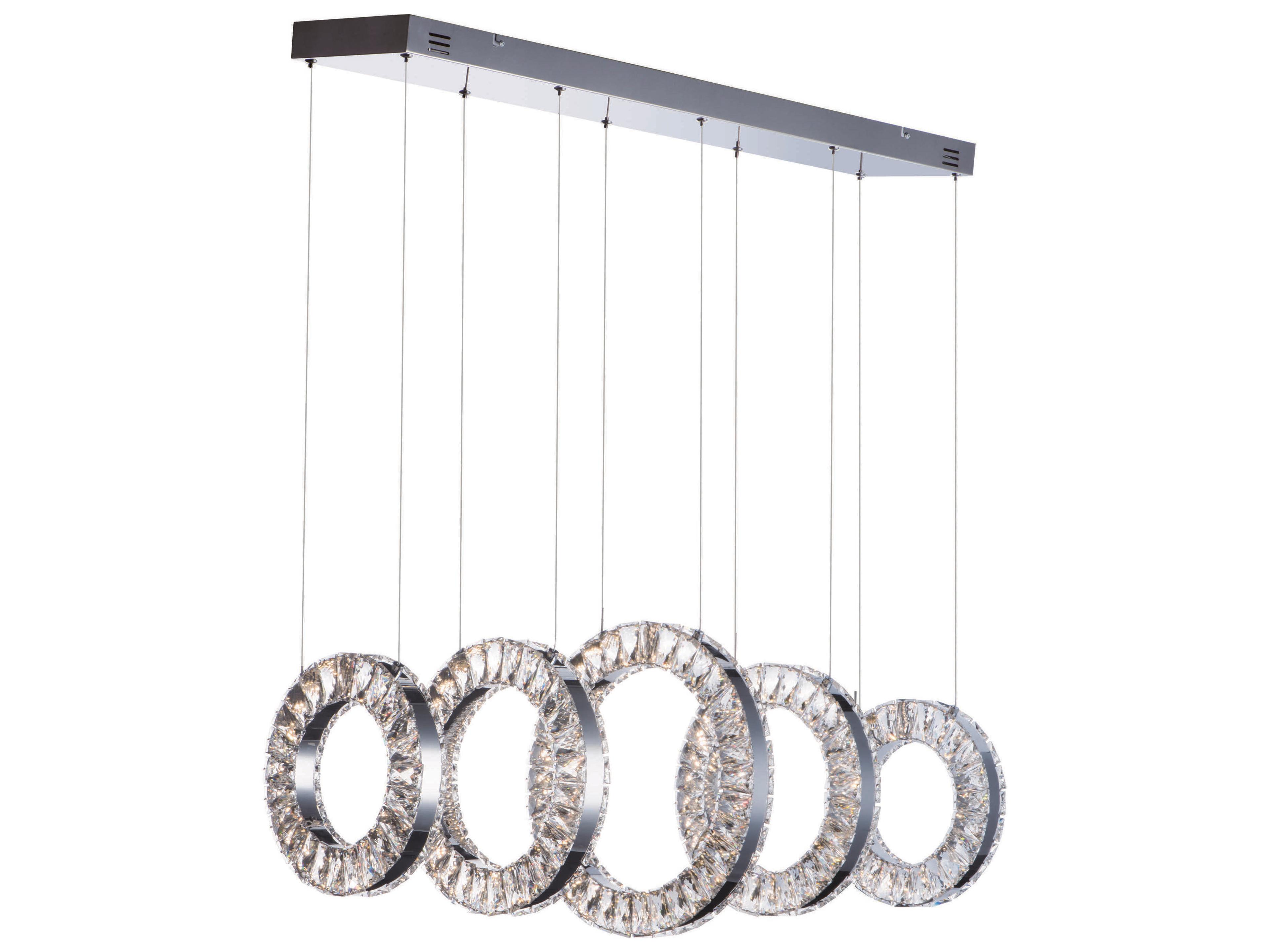 Charm 5-Light Polished Chrome Crystal LED Linear Round Island Pendant