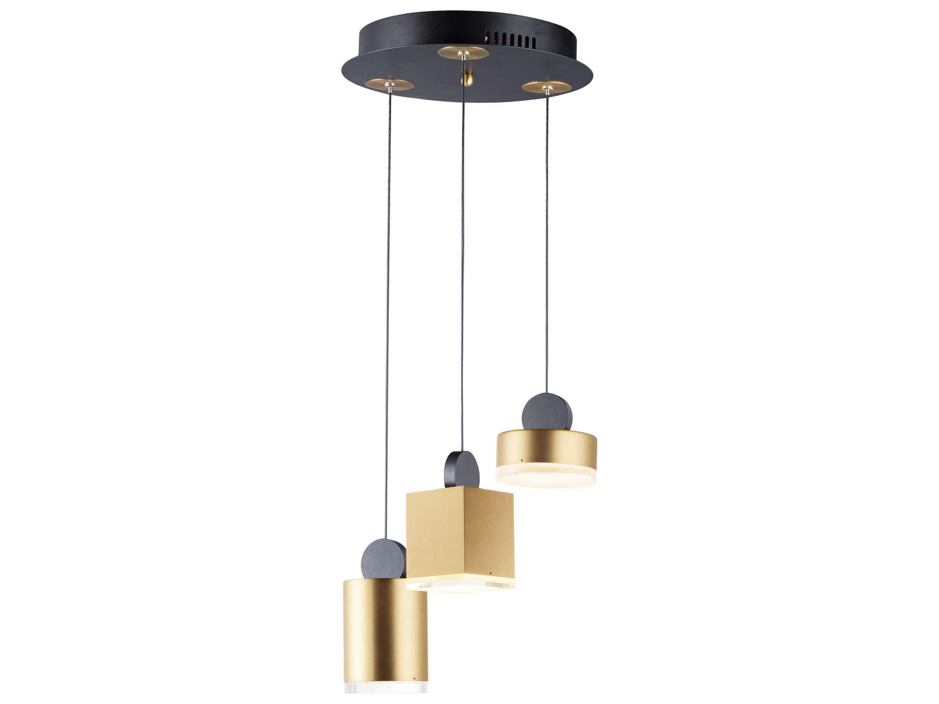 Nob 3-Light Black Gold LED Cylinder Geometric Pendant