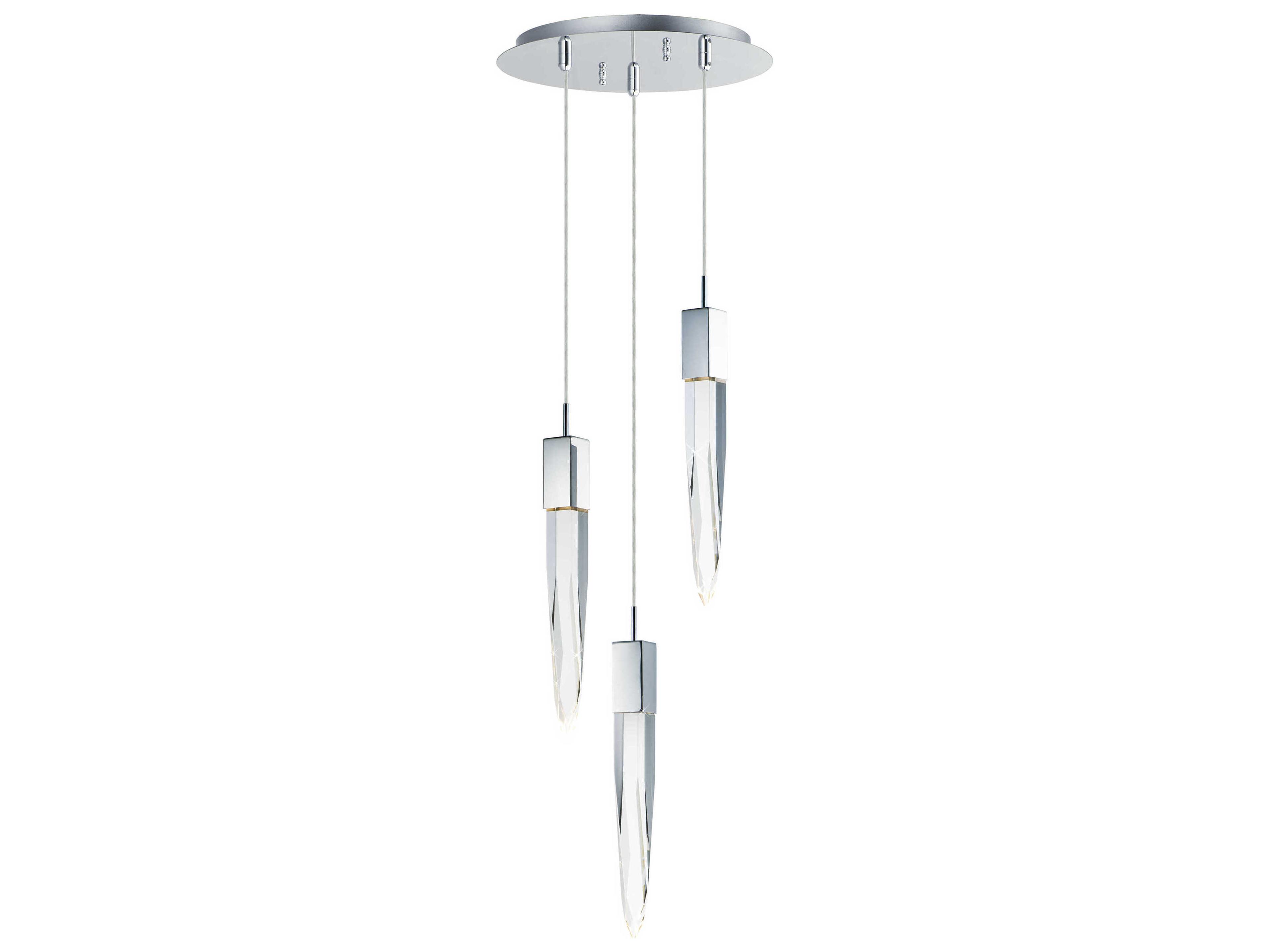 Quartz 3-Light Polished Chrome Clear Crystal Glass Tiered Pendant