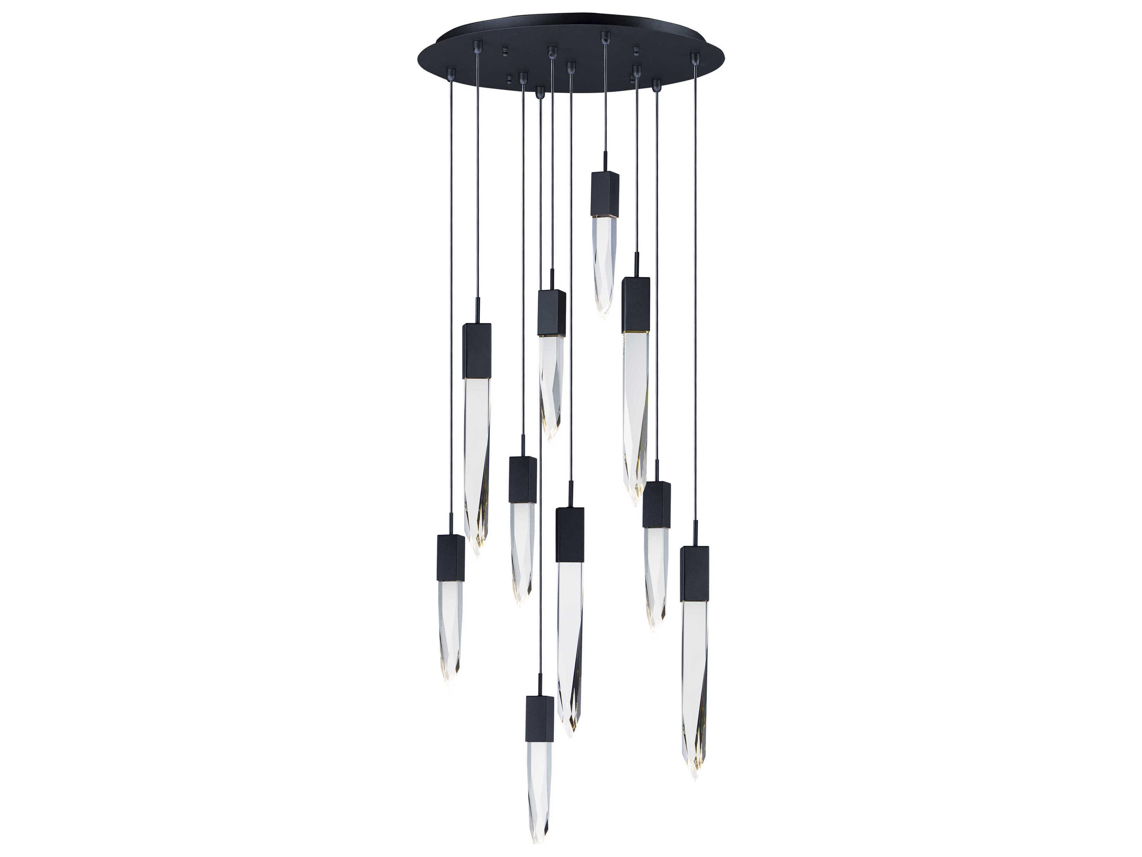 Quartz 10-Light Black Crystal Glass Tiered Pendant