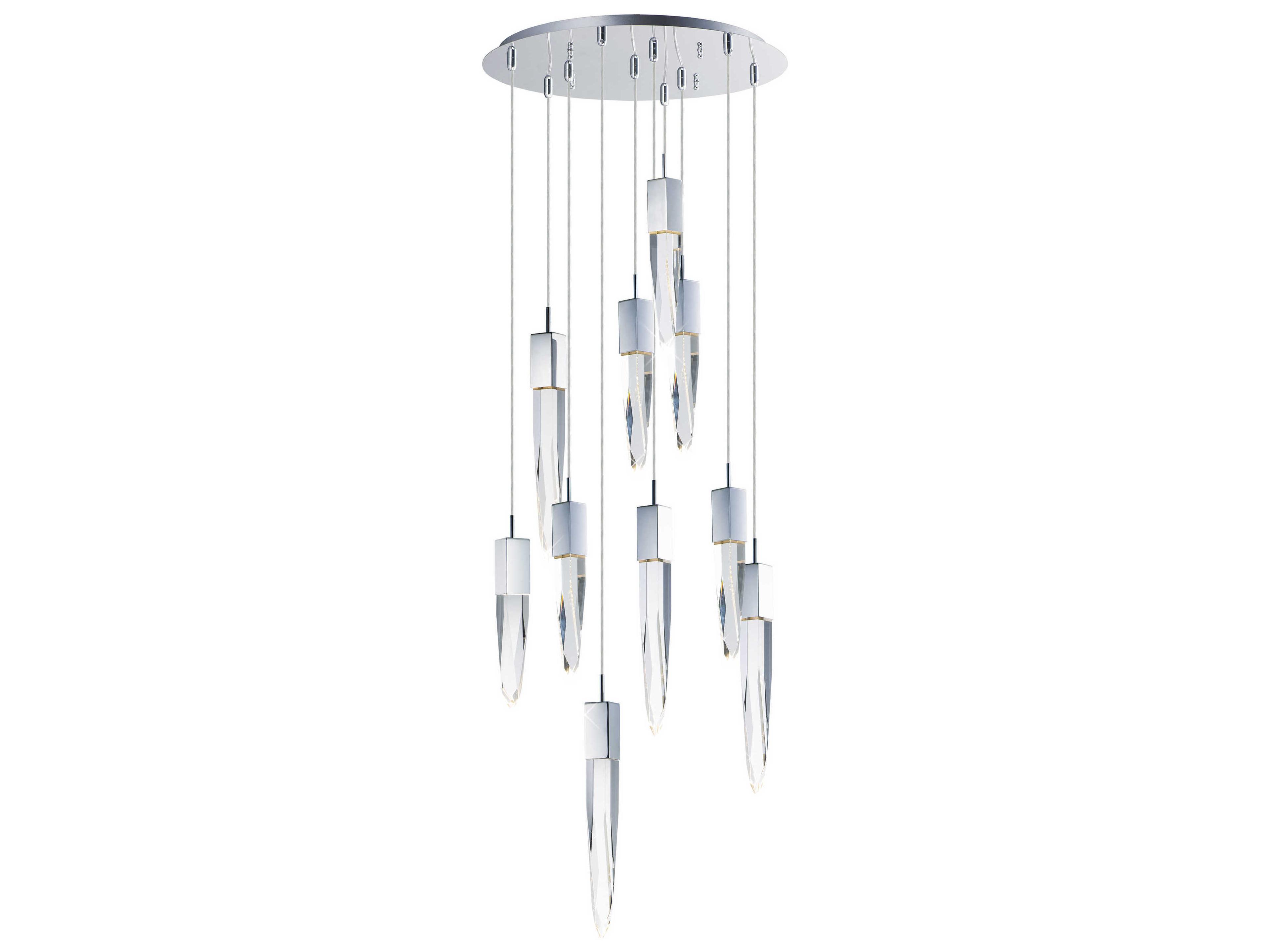 Quartz 10-Light Polished Chrome Clear Crystal Glass Tiered Pendant
