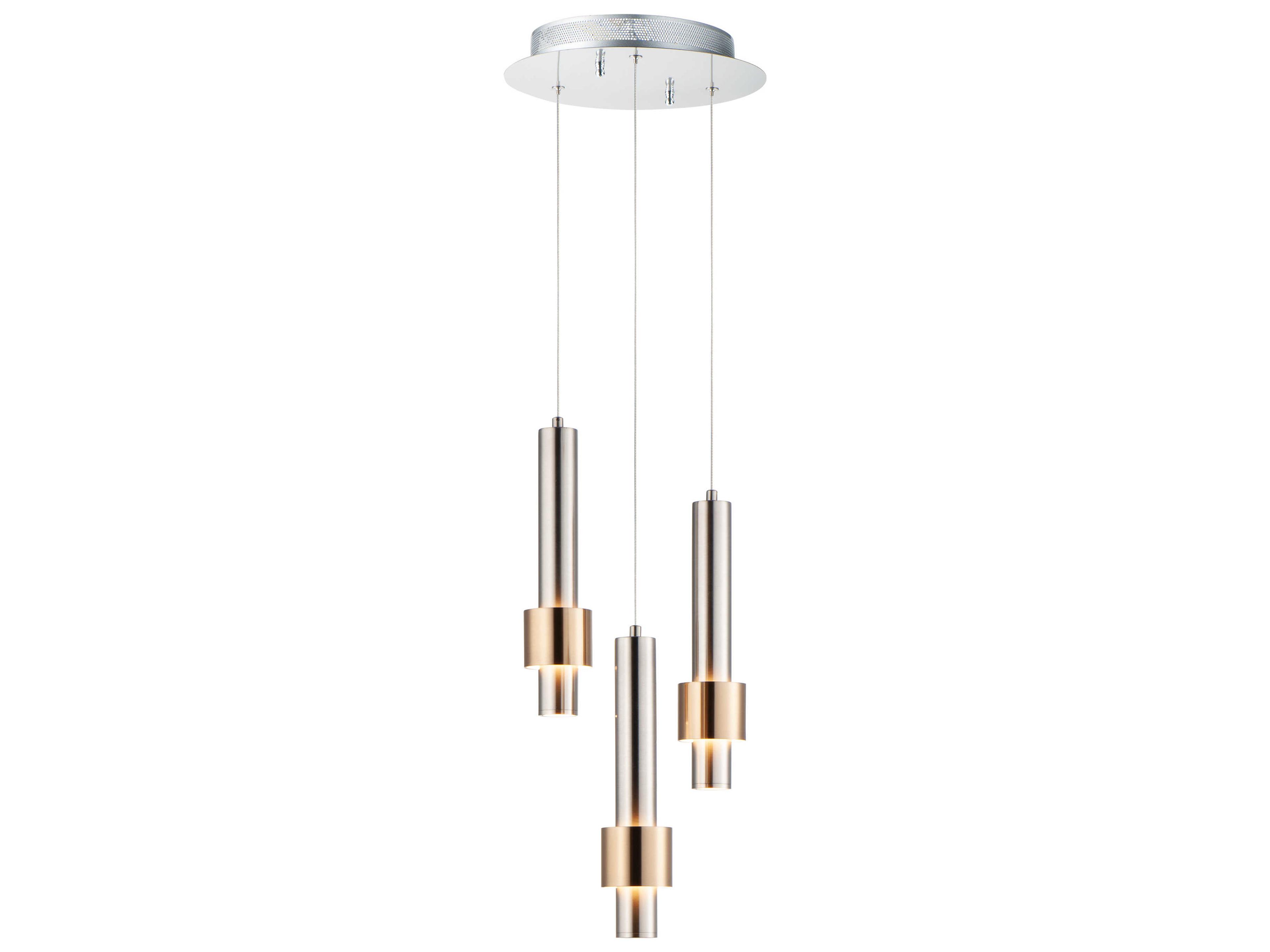 ET2 Reveal 3-Light Satin Nickel Brass LED Cylinder Geometric Mini Pendant