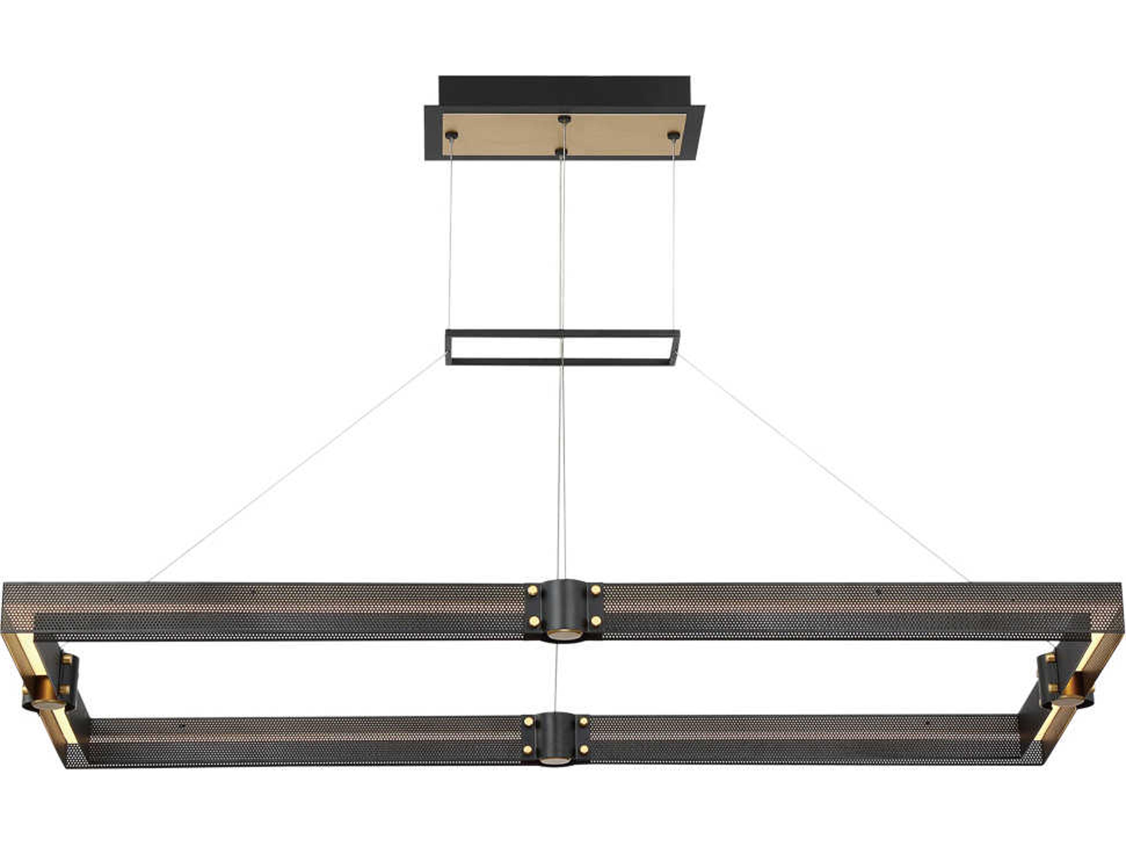 Admiral 1-Light Matte Black Gold Painting Glass LED Geometric Linear Island Pendant