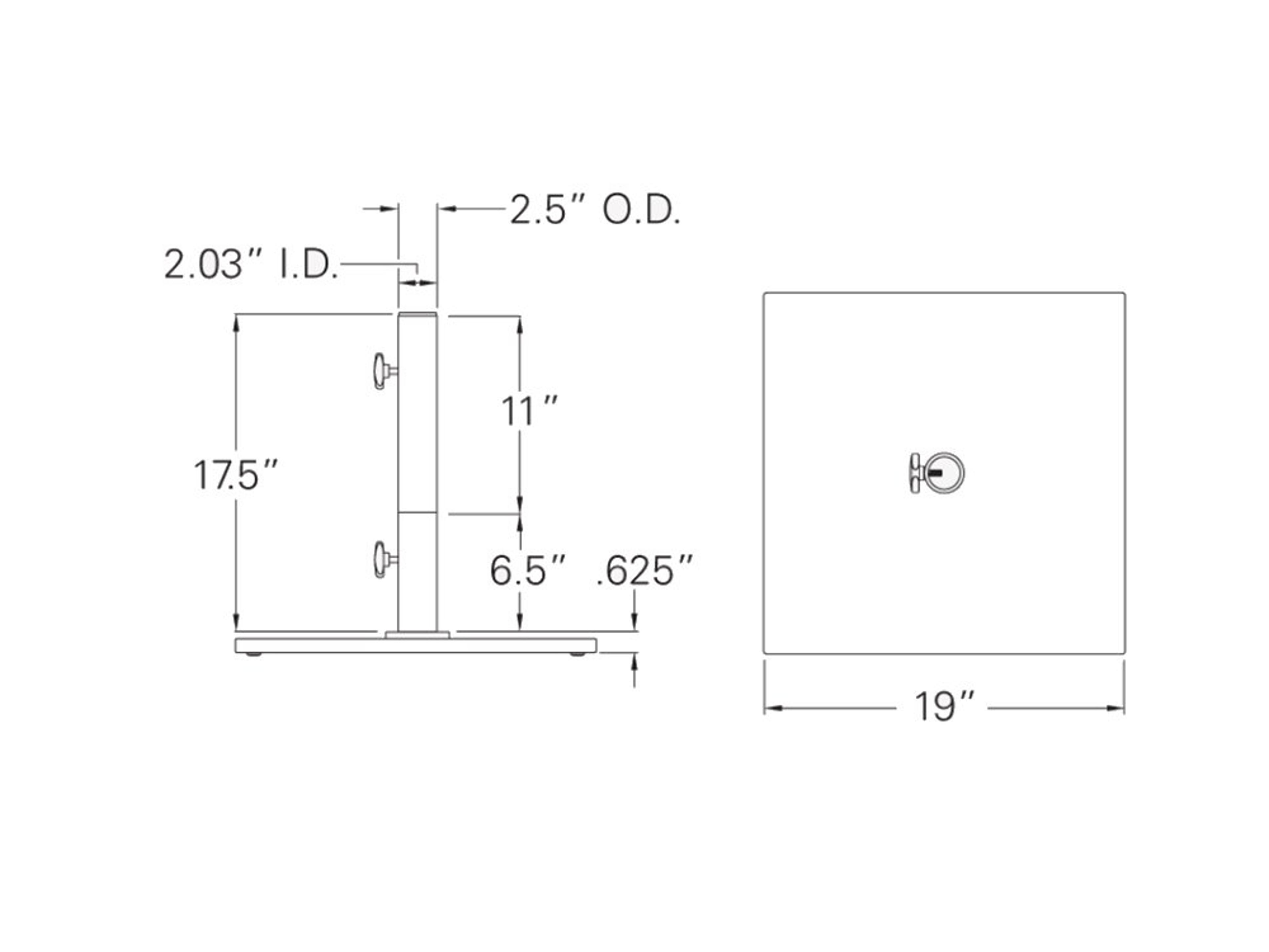 Treasure Garden 70 Pound Steel Umbrella Base 19' Foot with 2' Foot Stem