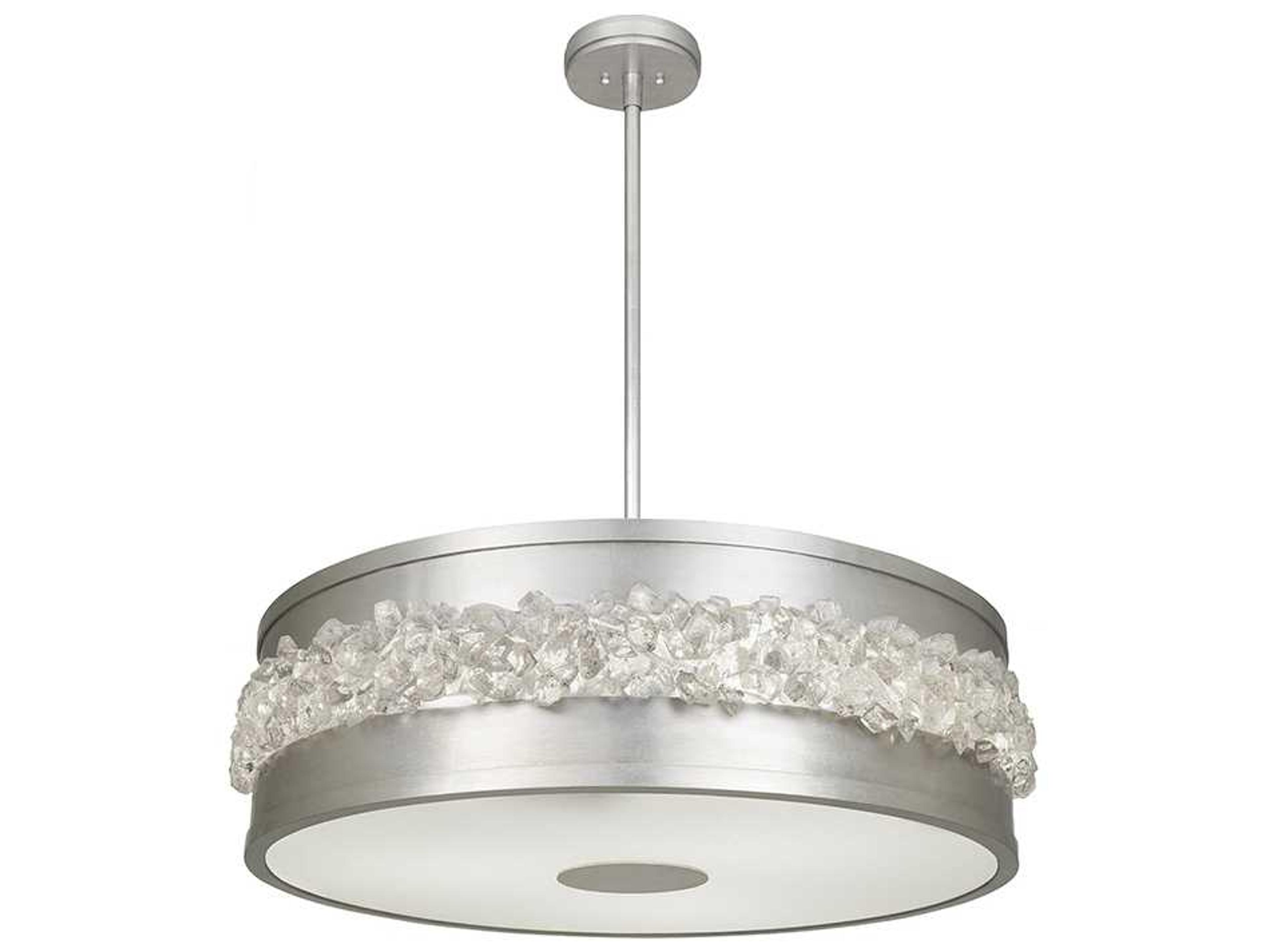 Arctic Halo 3-Light Platinized Silver Leaf Crystal Glass Drum Pendant