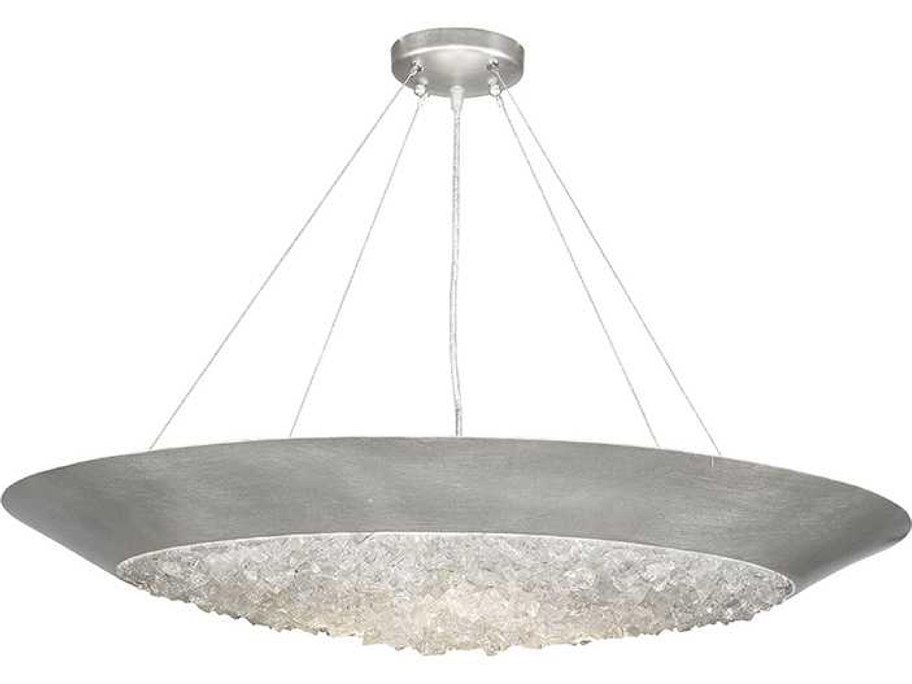 Arctic Halo 3-Light Platinized Silver Leaf Crystal Glass Bowl Pendant