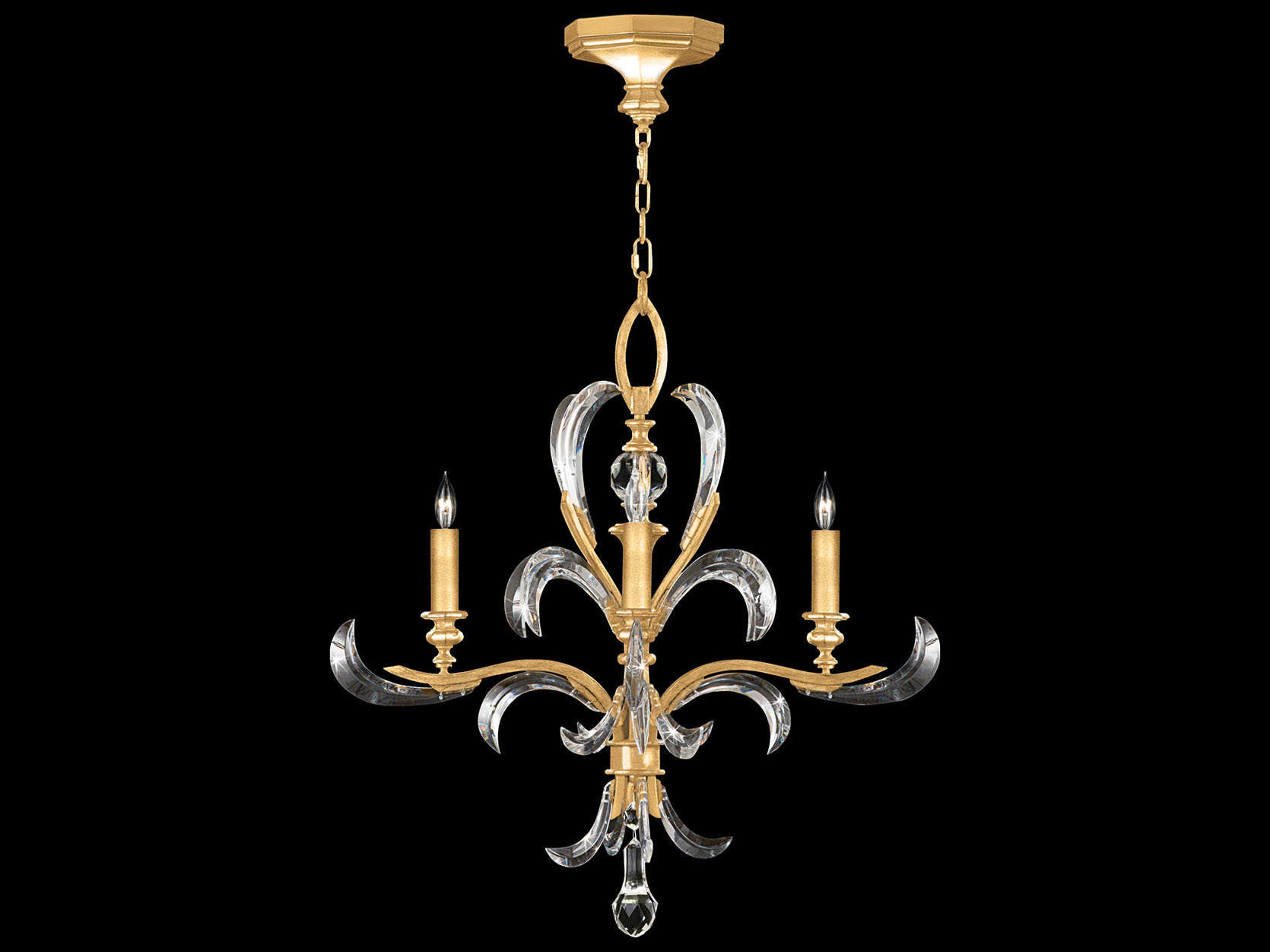 Beveled Arcs 4-Light Gold Leaf Crystal Candelabra Chandelier