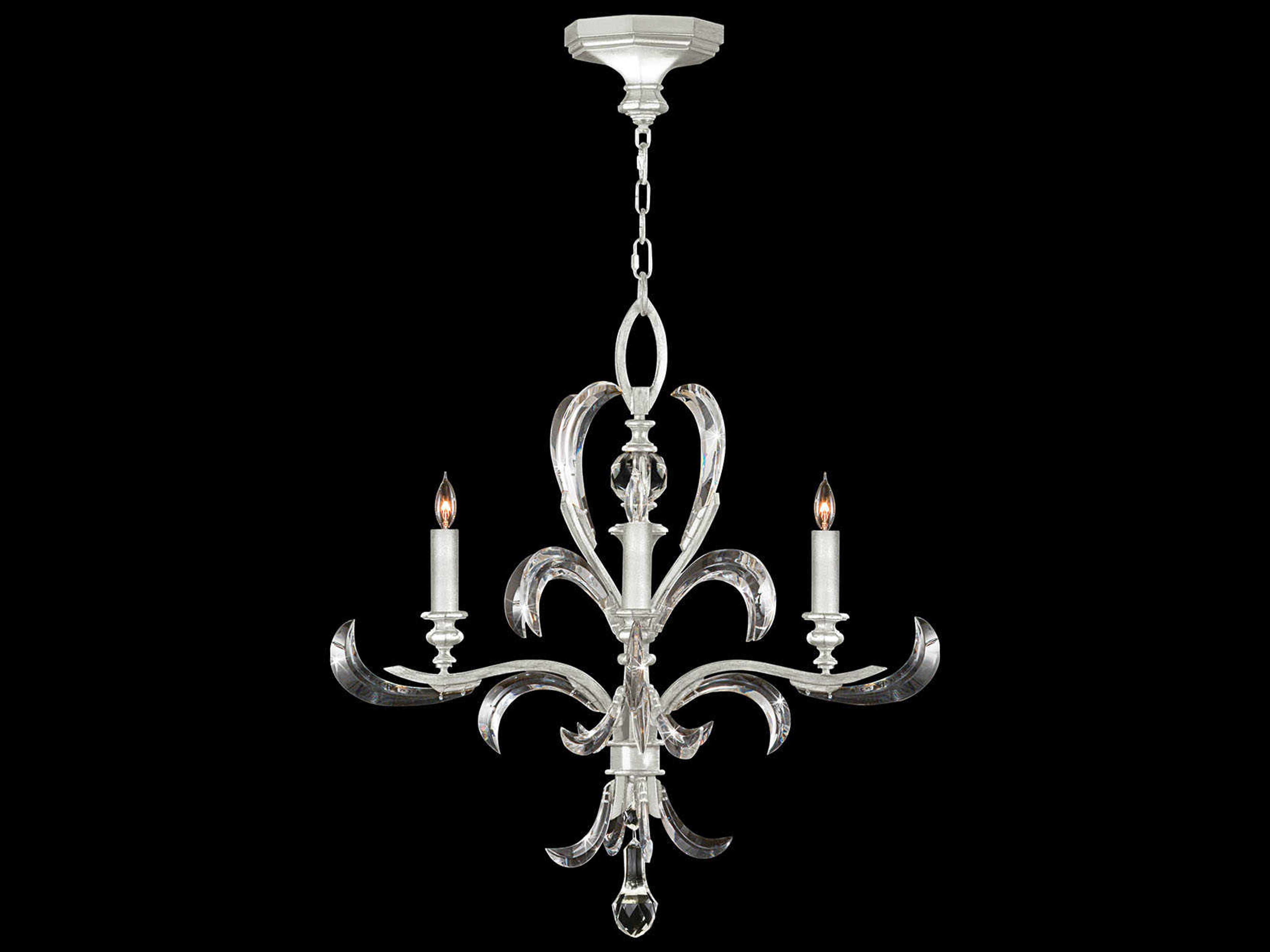Beveled Arcs 4-Light Silver Leaf Crystal Candelabra Chandelier
