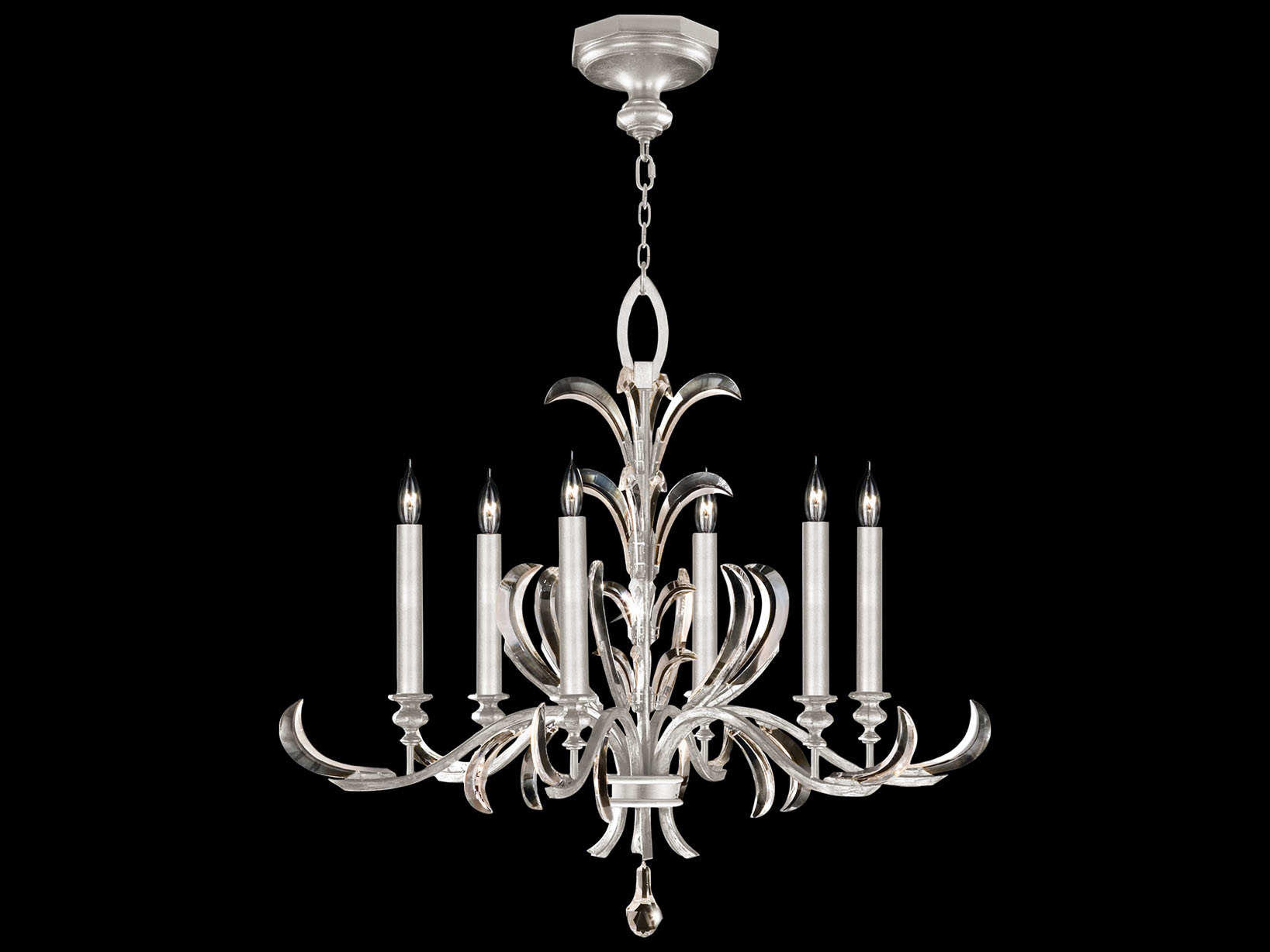 Beveled Arcs 6-Light Silver Leaf Crystal Candelabra Chandelier