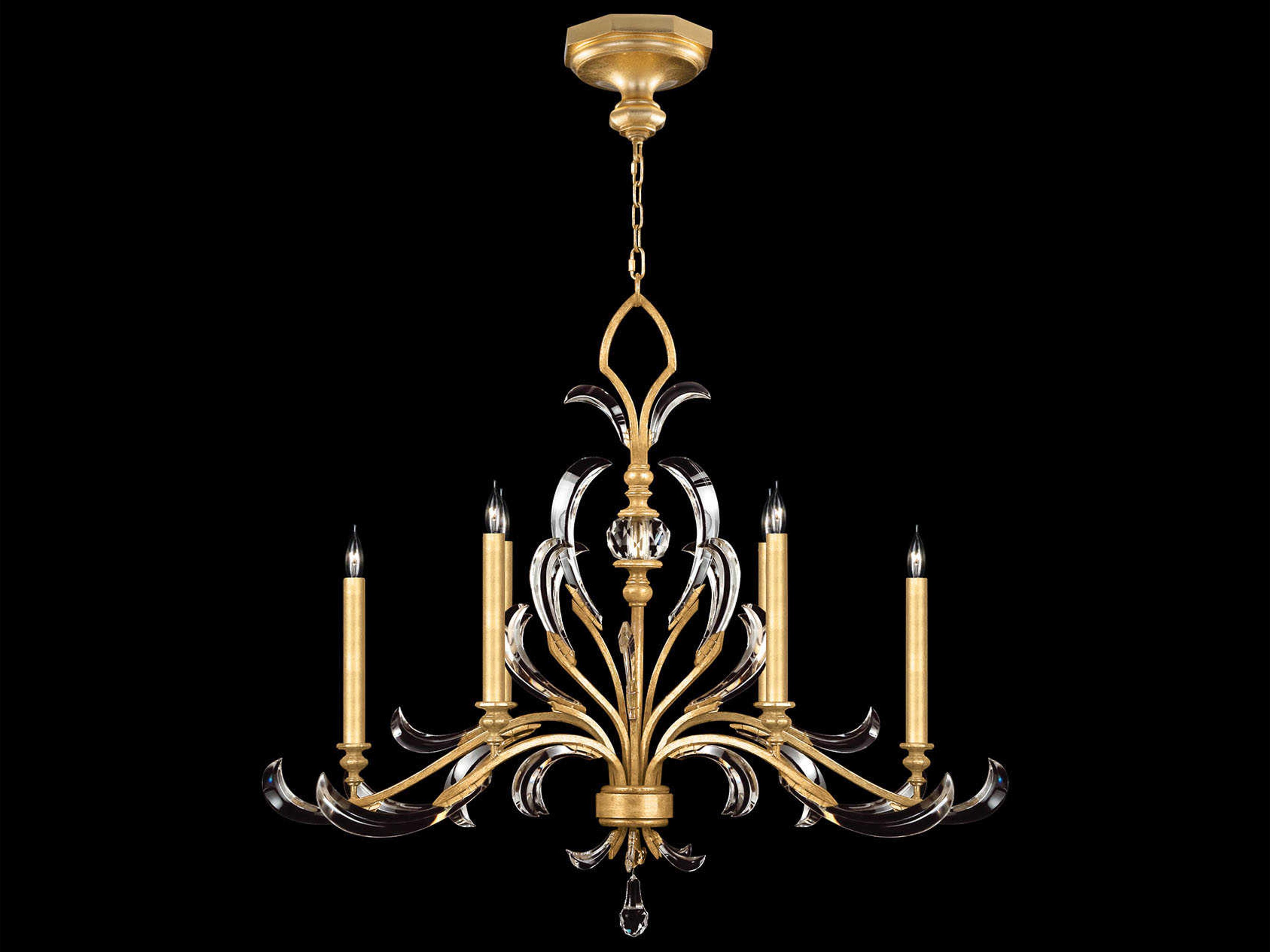 Beveled Arcs 6-Light Gold Leaf Crystal Island Pendant