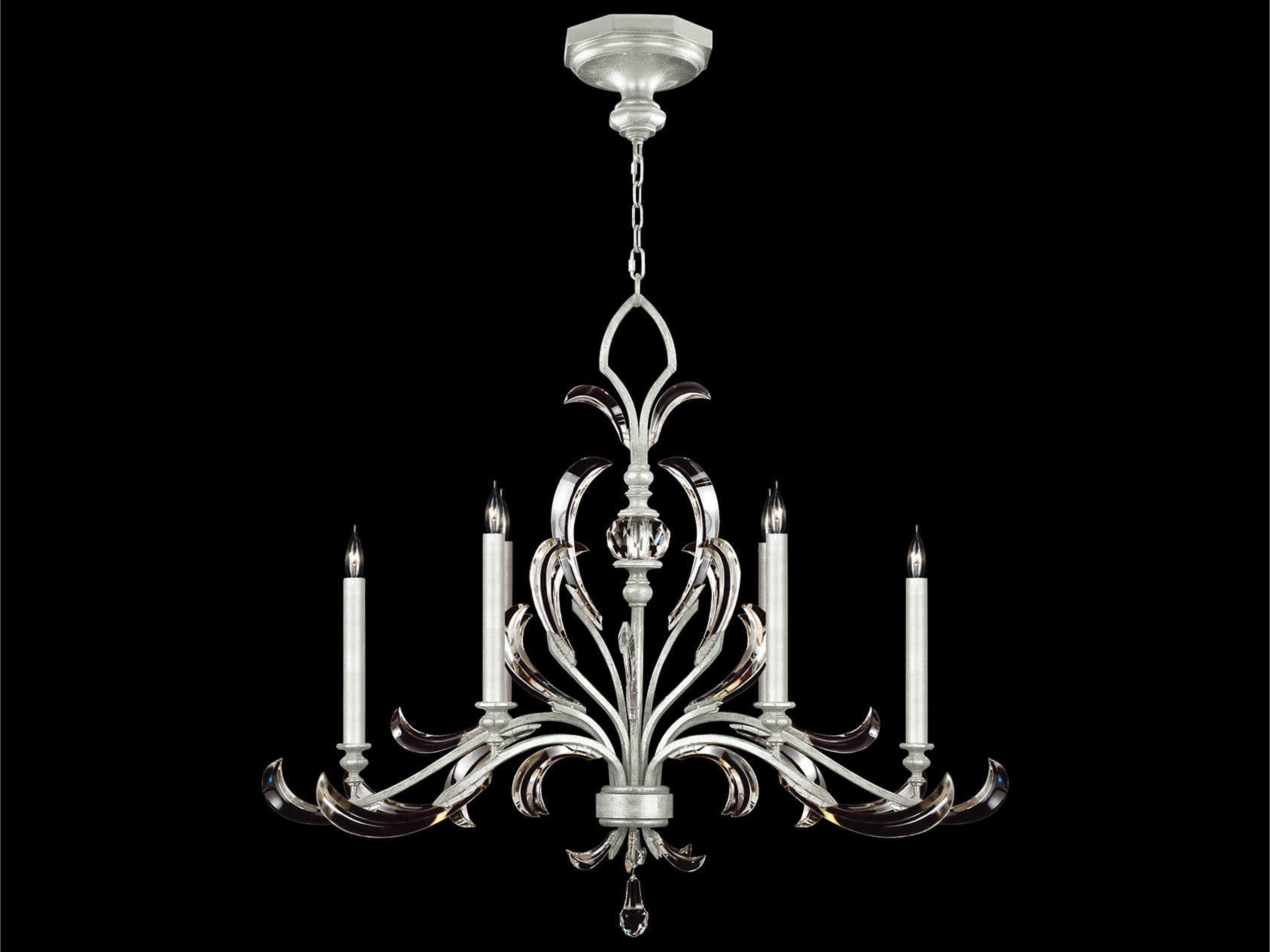 Beveled Arcs 6-Light Silver Leaf Crystal Island Pendant