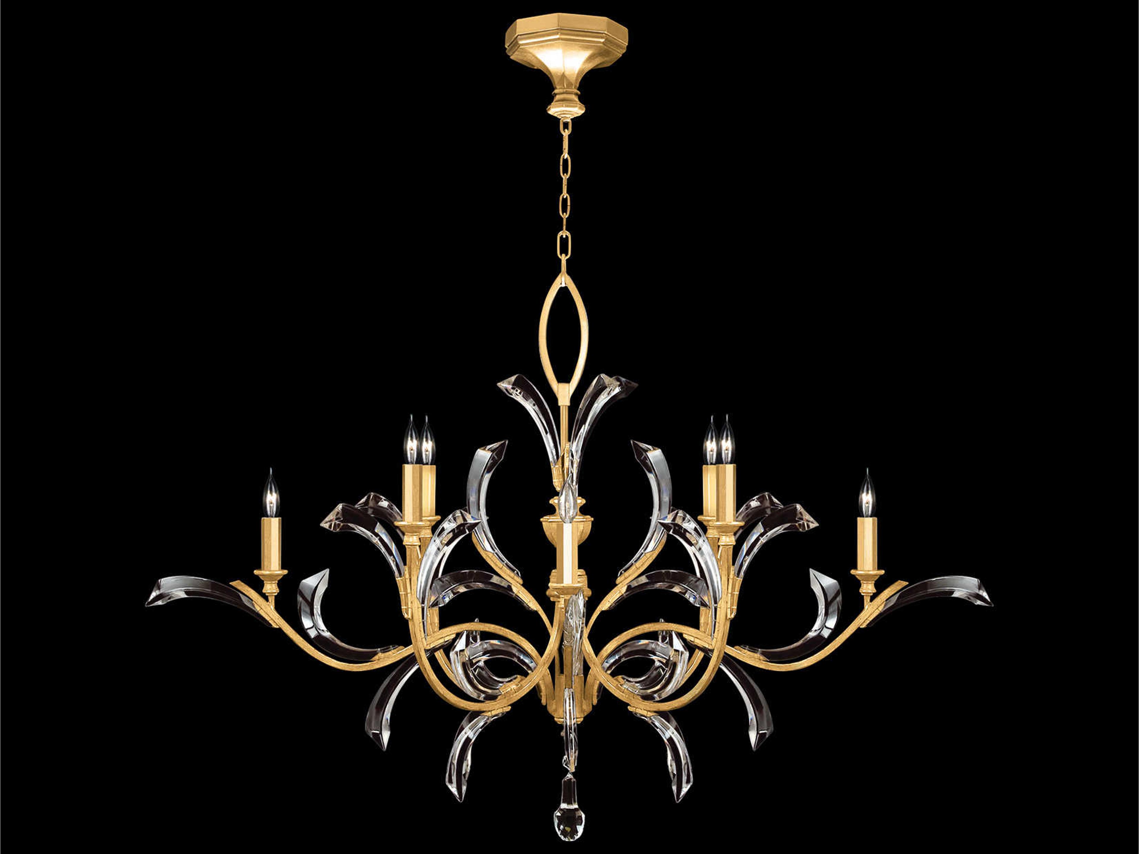 Beveled Arcs 8-Light Gold Leaf Crystal Candelabra Chandelier