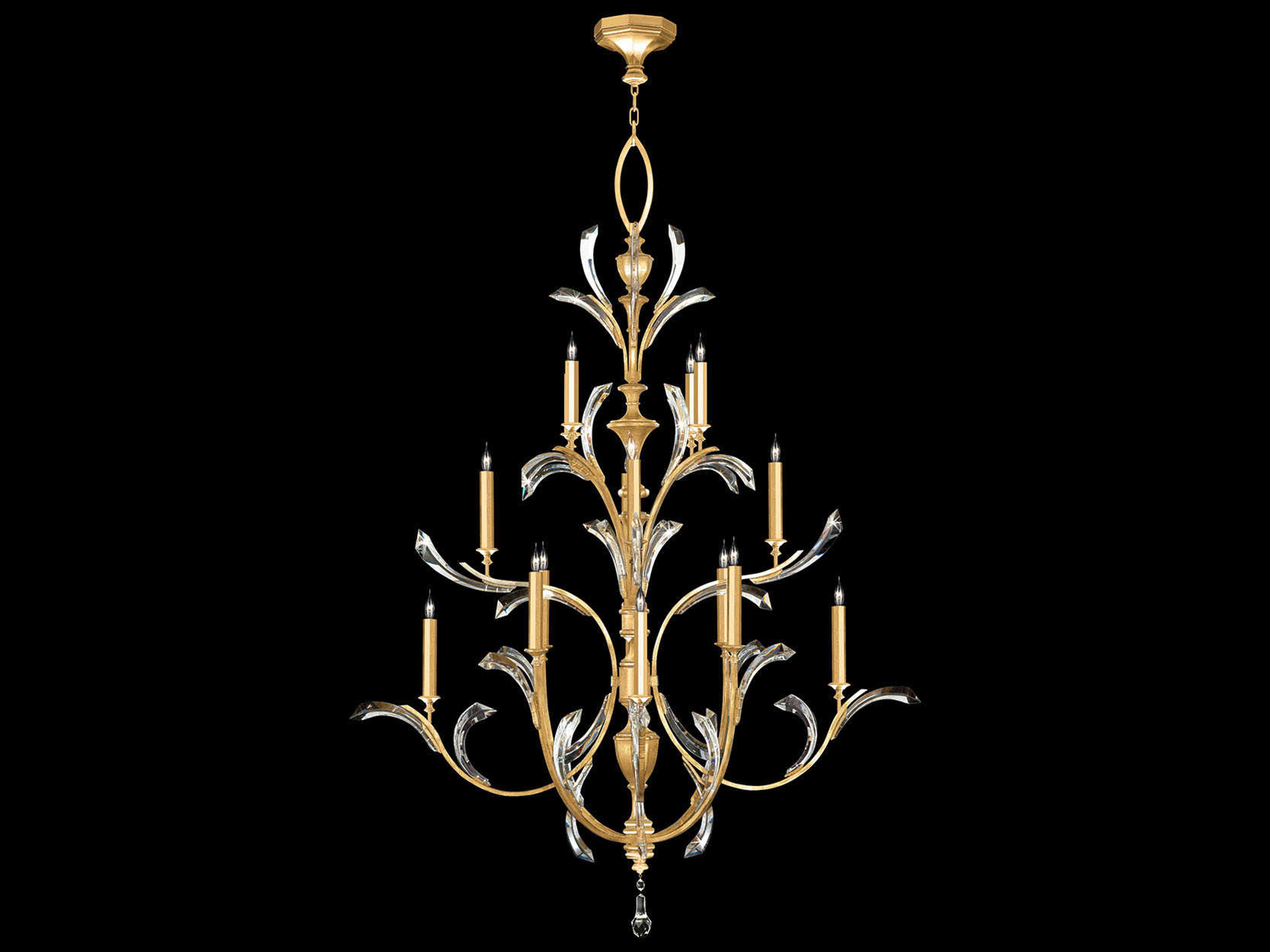 Beveled Arcs 16-Light6-Light Gold Leaf Crystal Candelabra Chandelier