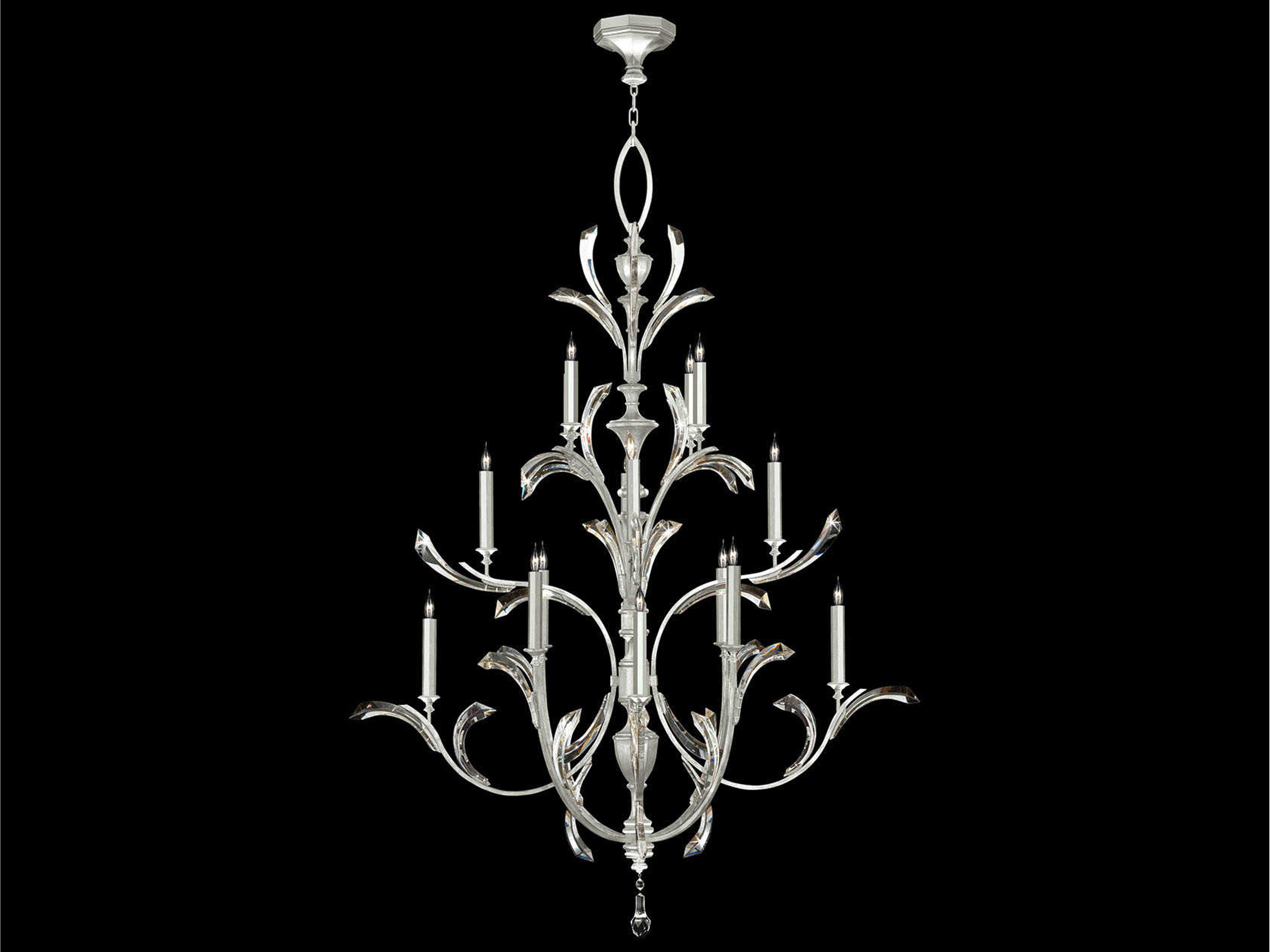 Beveled Arcs 16-Light6-Light Silver Leaf Crystal Candelabra Tiered Chandelier