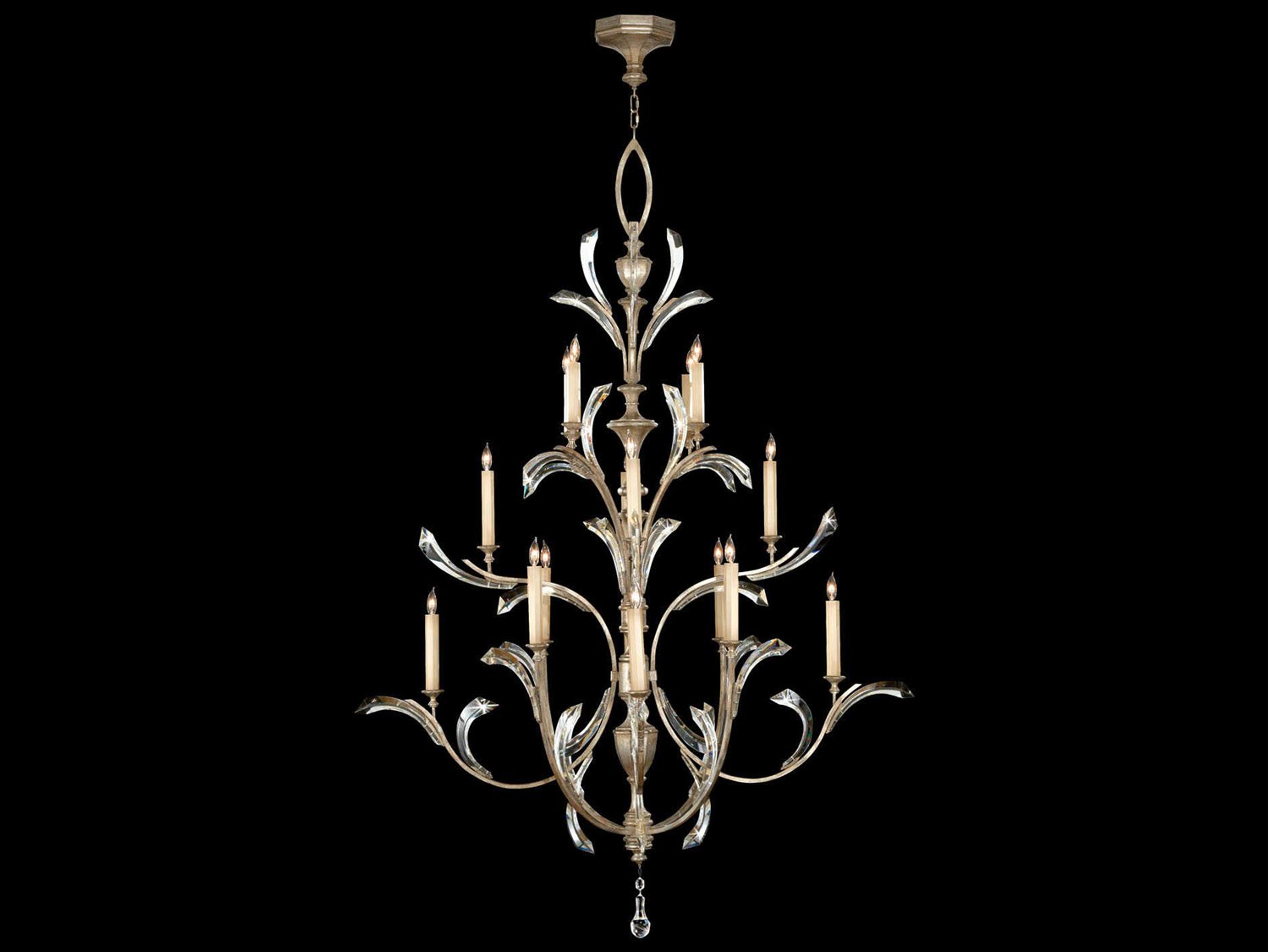 Beveled Arcs 16-Light Silver Crystal Candelabra Tiered Chandelier