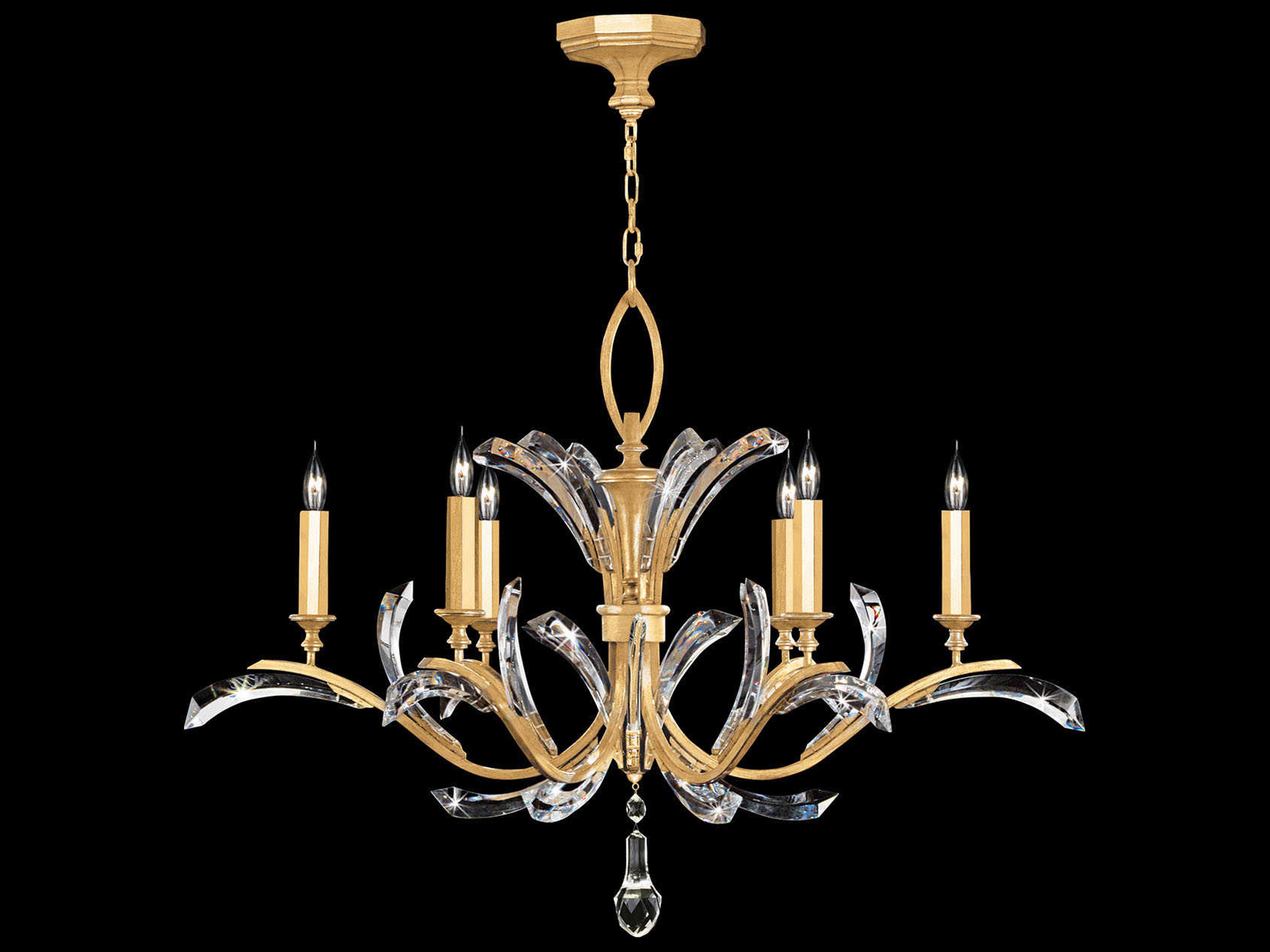 6-Light Beveled Arcs Chandelier in Gold Leaf with Crystal Accents