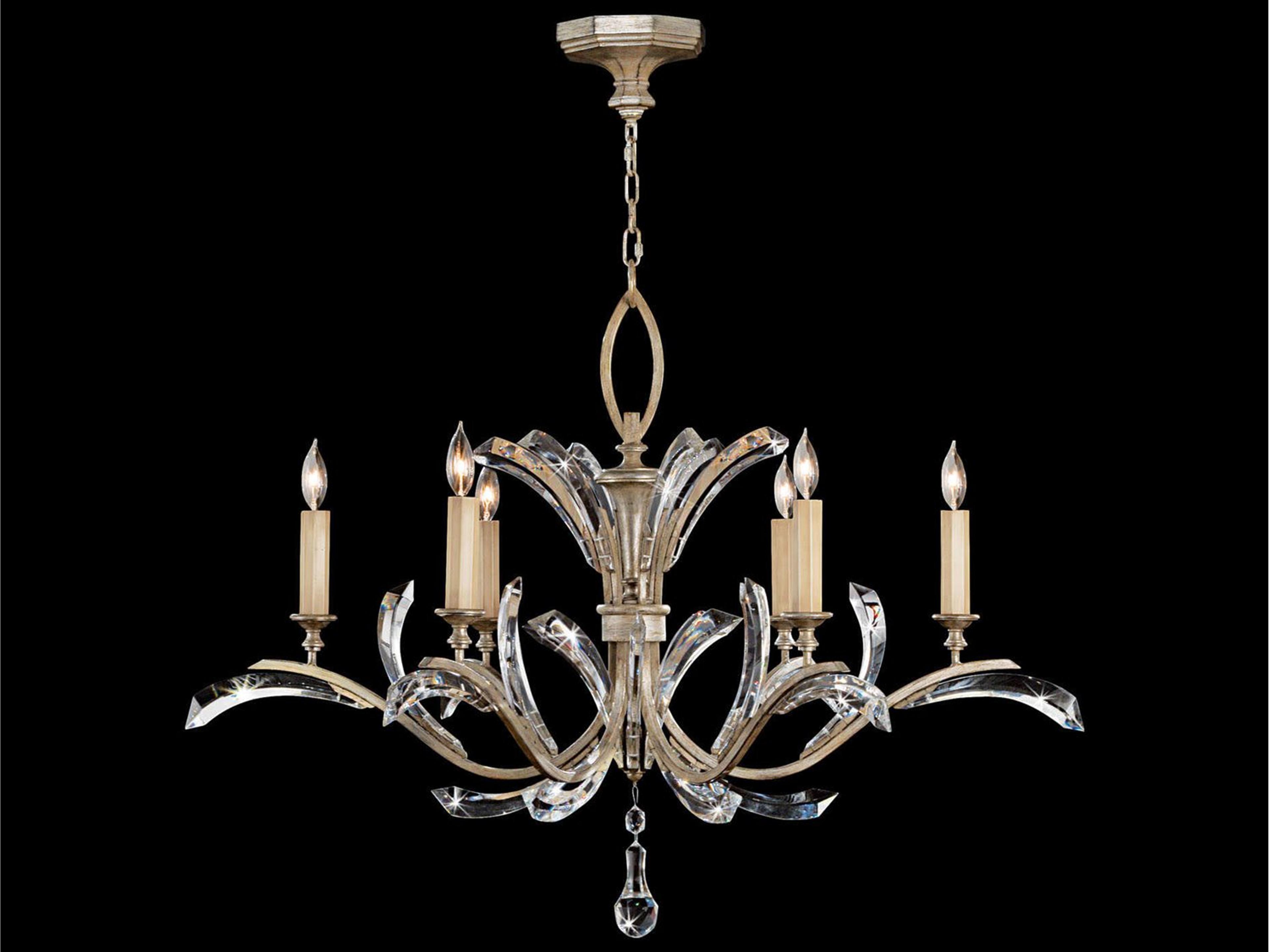 Beveled Arcs 6-Light Silver Crystal Candelabra Chandelier