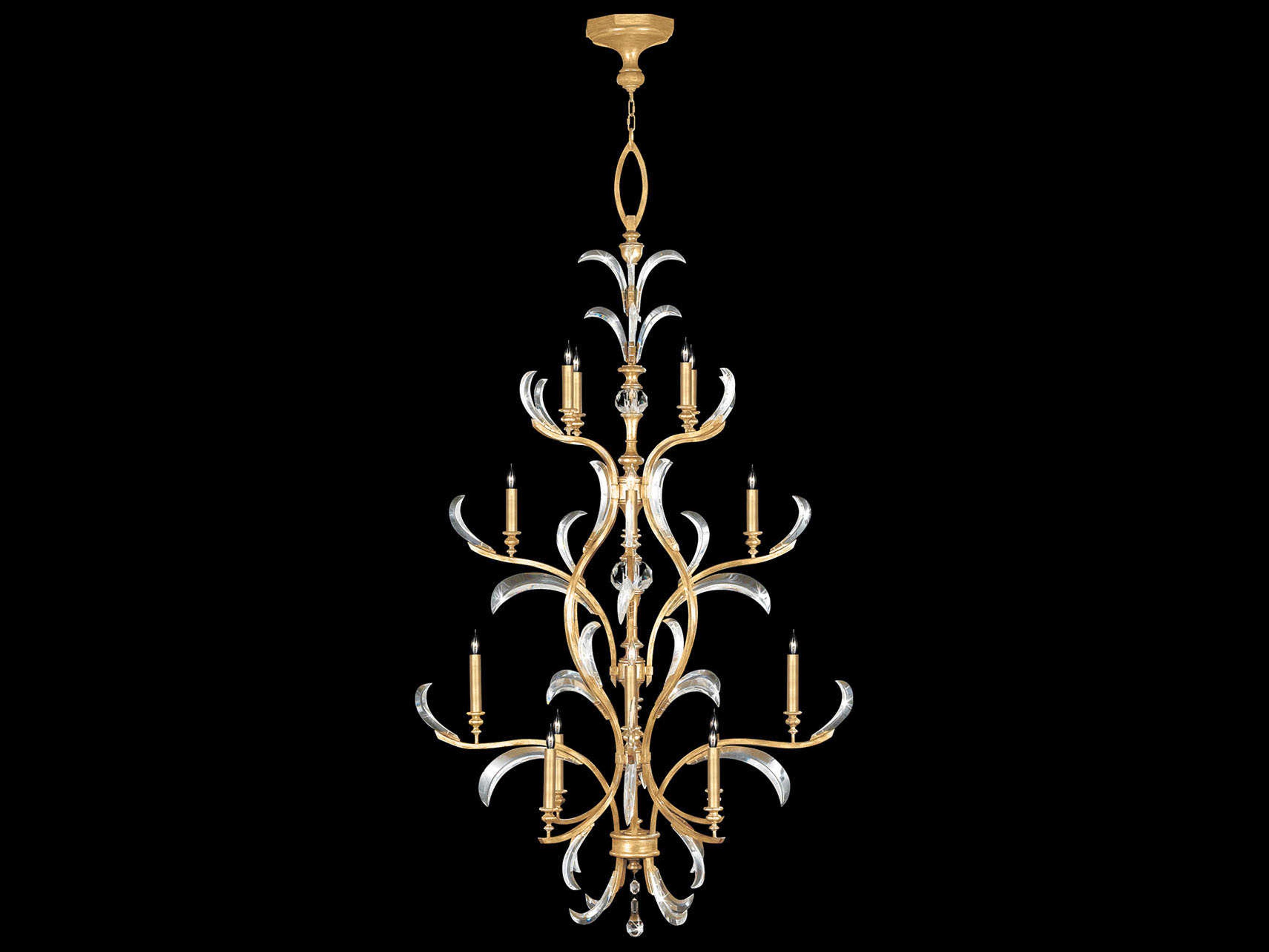 Beveled Arcs 16-Light Gold Leaf Crystal Candelabra Tiered Chandelier