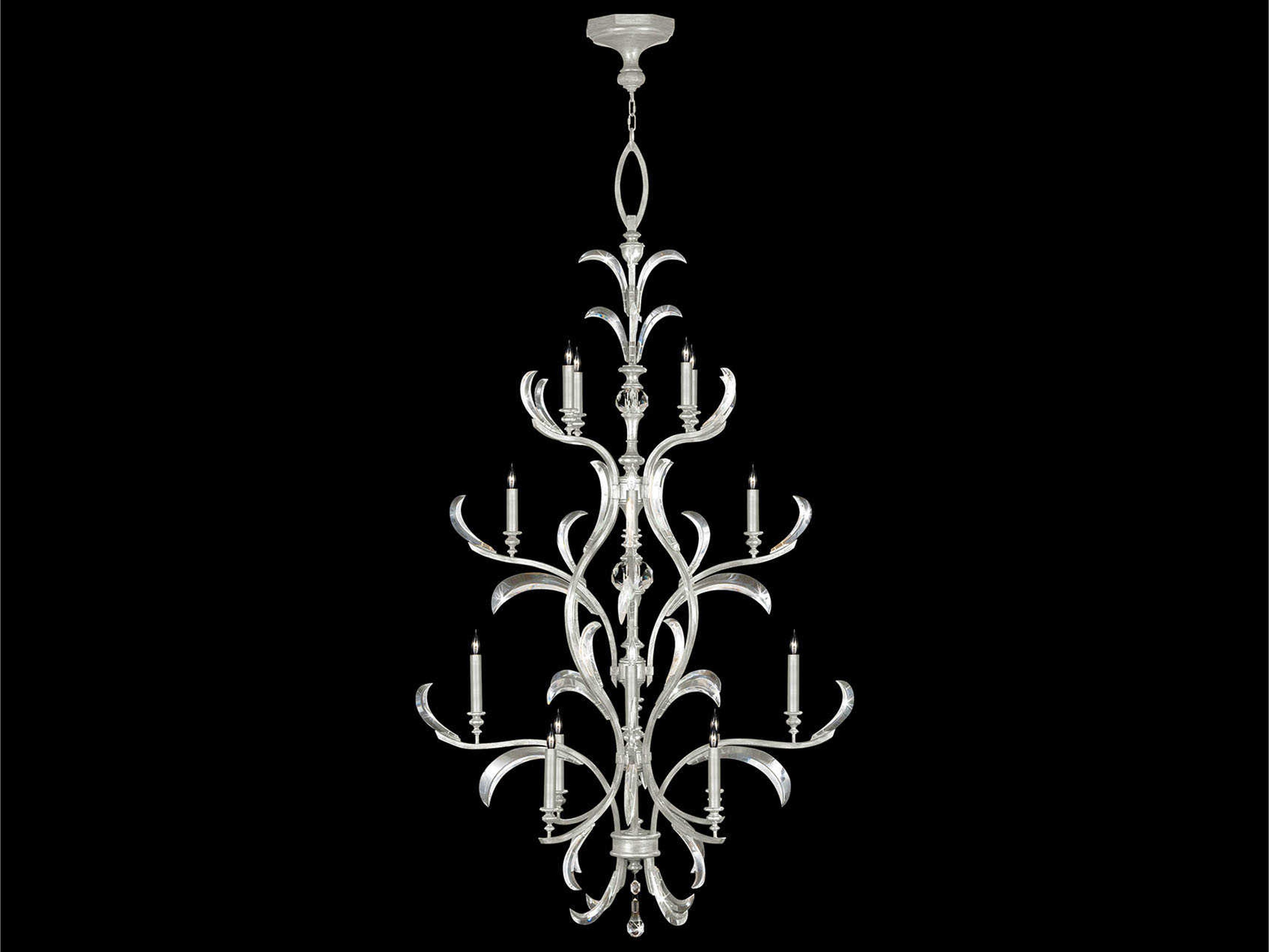 Beveled Arcs 16-Light Silver Leaf Crystal Candelabra Tiered Chandelier