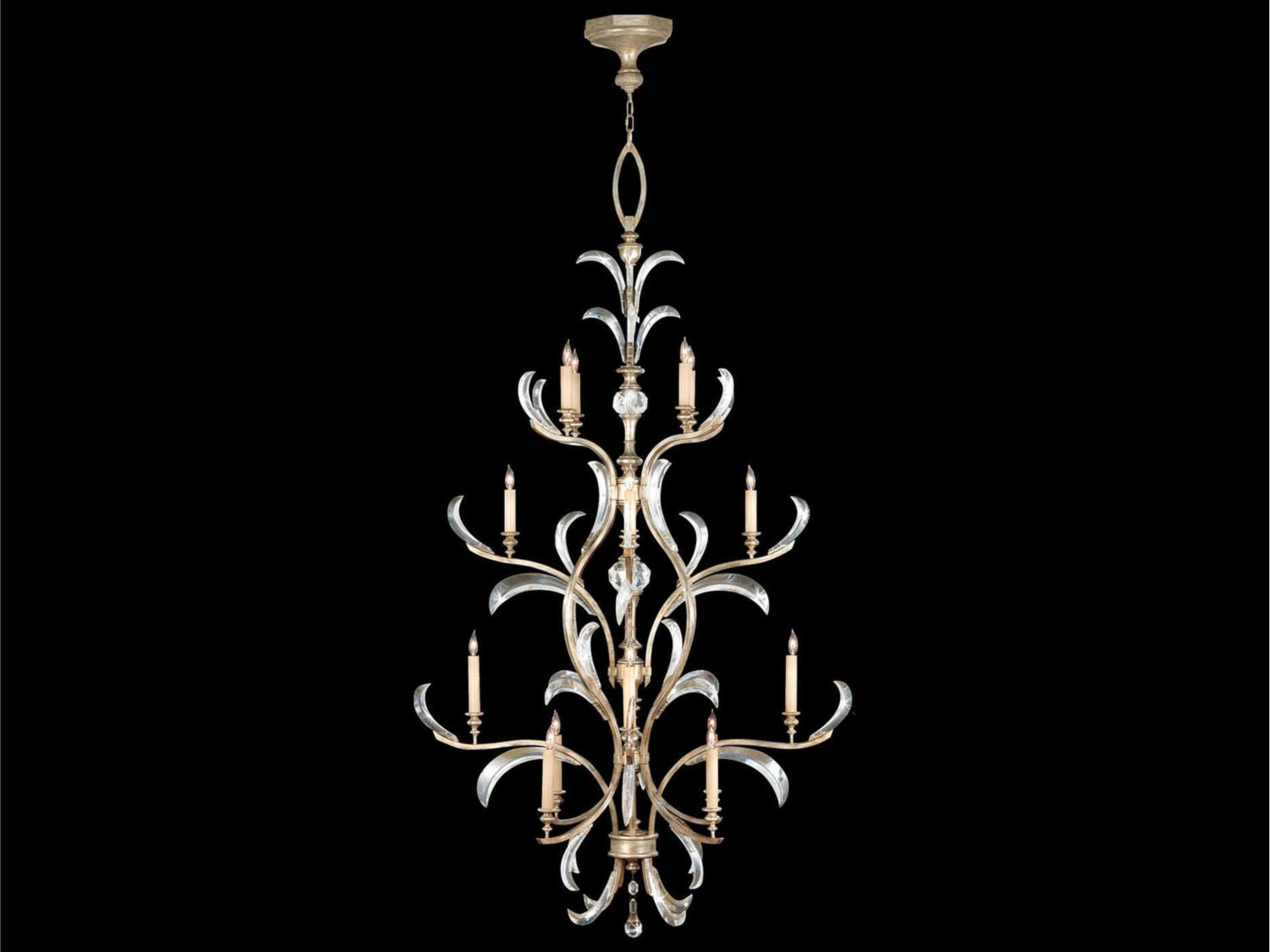 Beveled Arcs 16-Light Silver Crystal Candelabra Tiered Chandelier