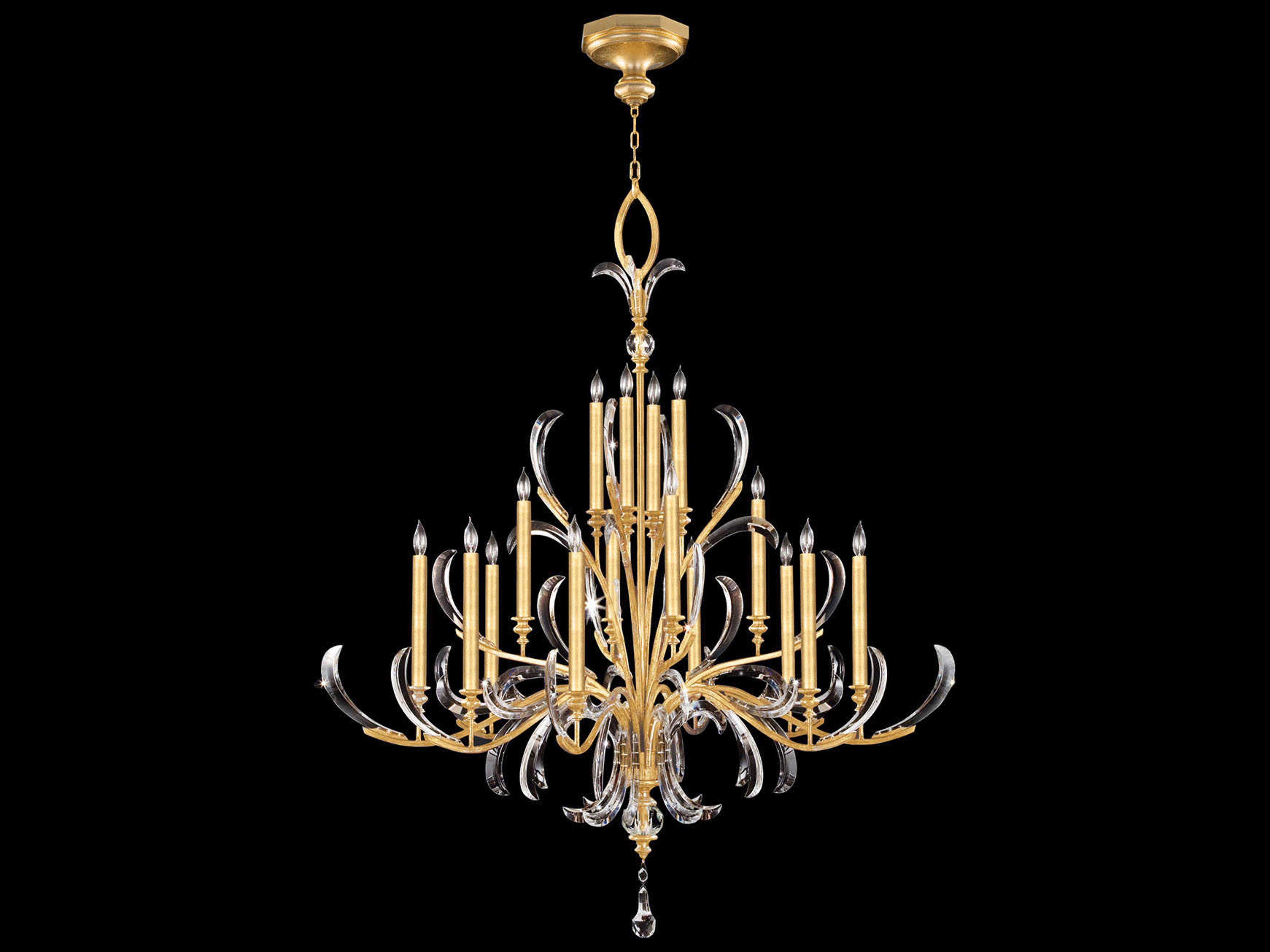 Beveled Arcs 16-Light6-Light Gold Leaf Crystal Candelabra Chandelier