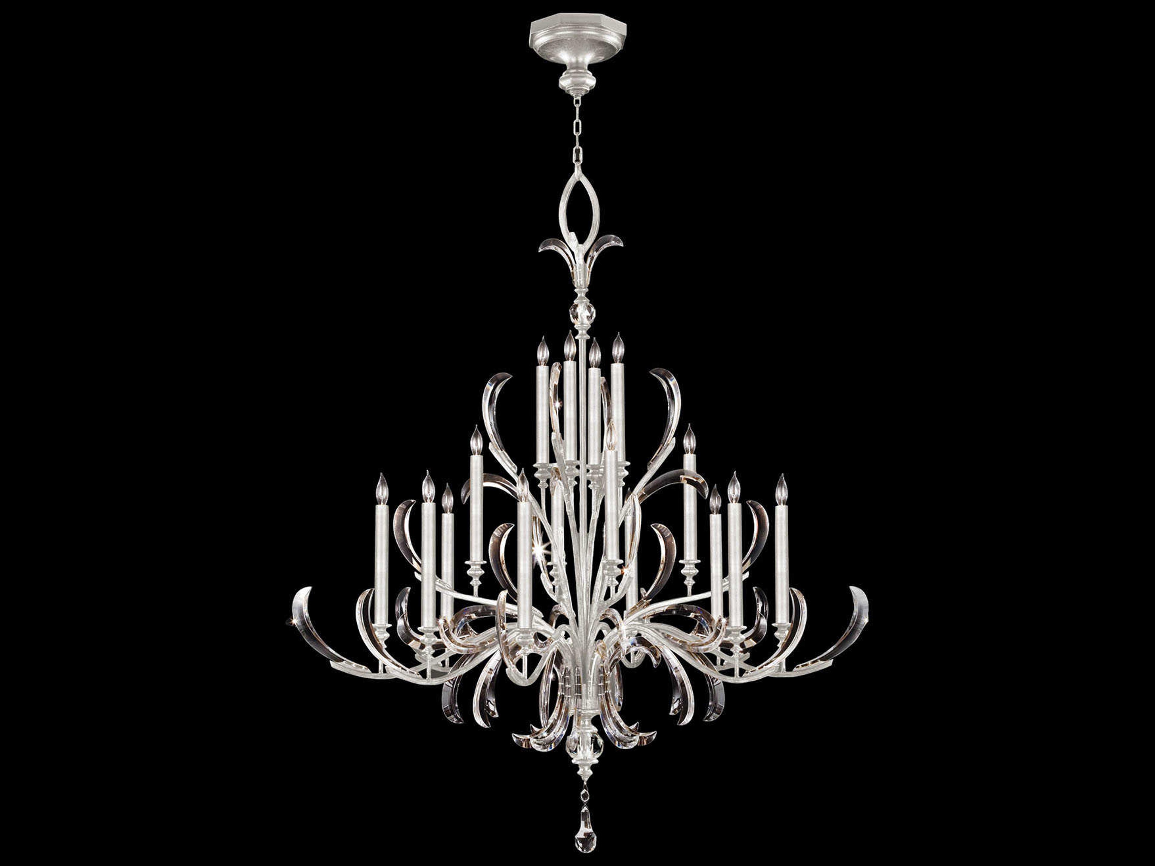 Beveled Arcs 16-Light6-Light Silver Leaf Crystal Candelabra Chandelier