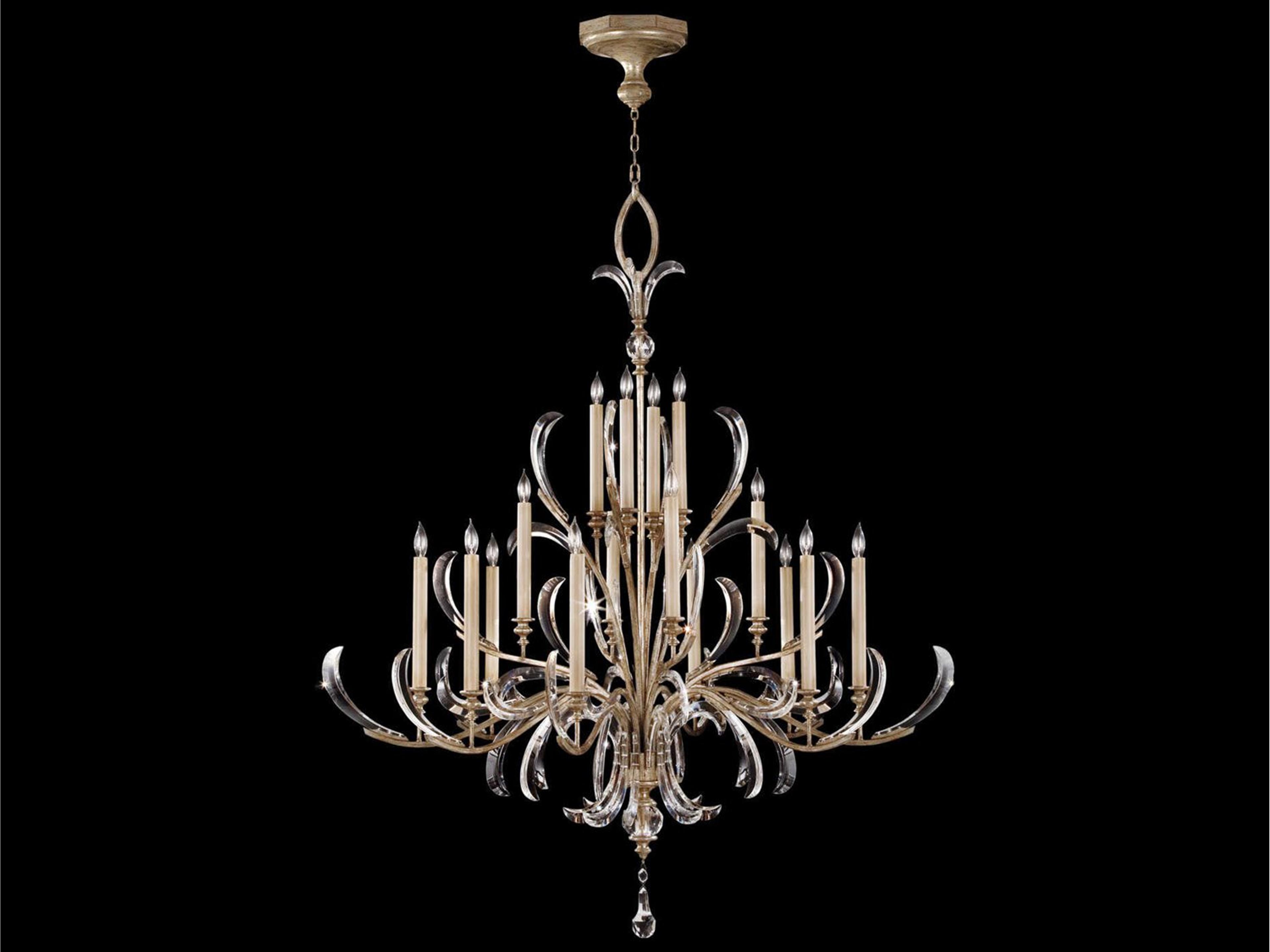 Beveled Arcs 16-Light Silver Crystal Candelabra Chandelier