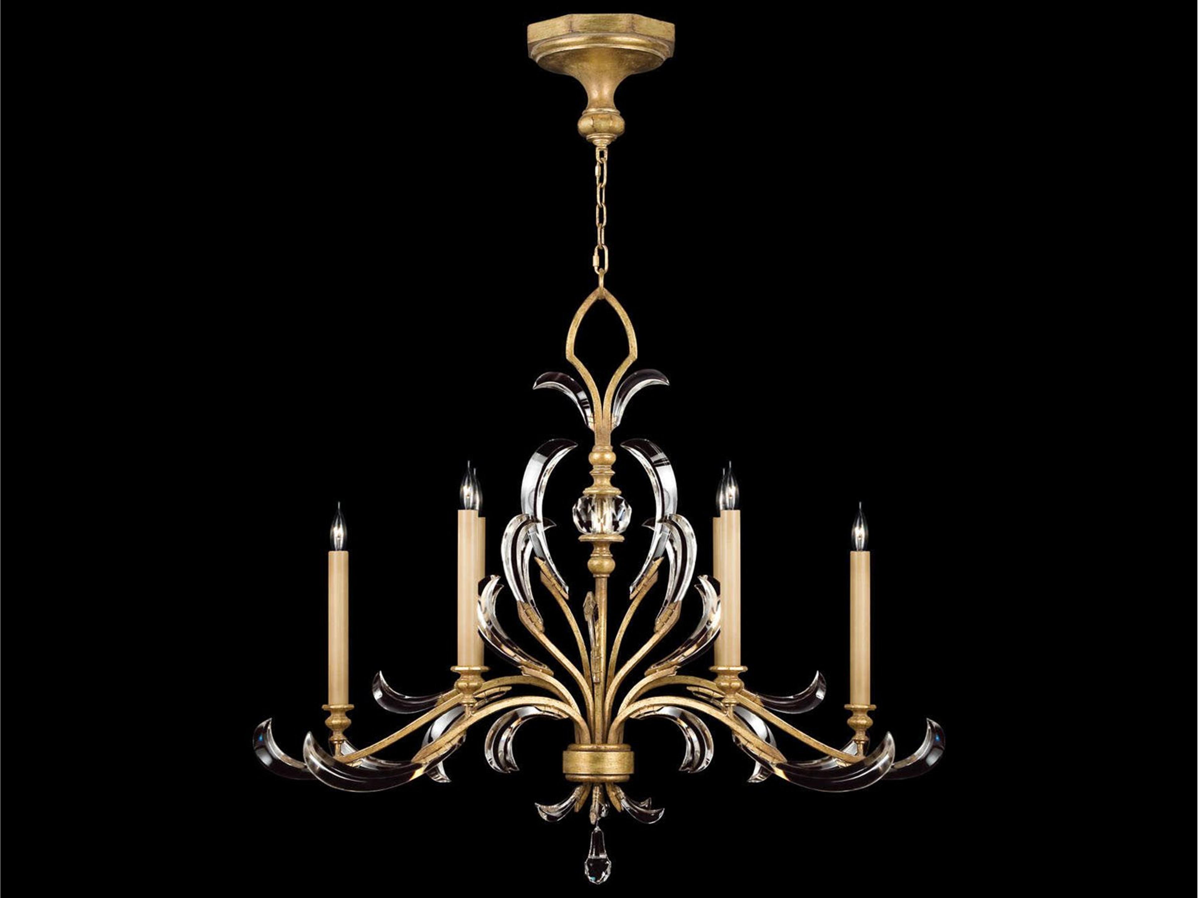6-Light Beveled Arcs Chandelier in Gold with Crystal Accents