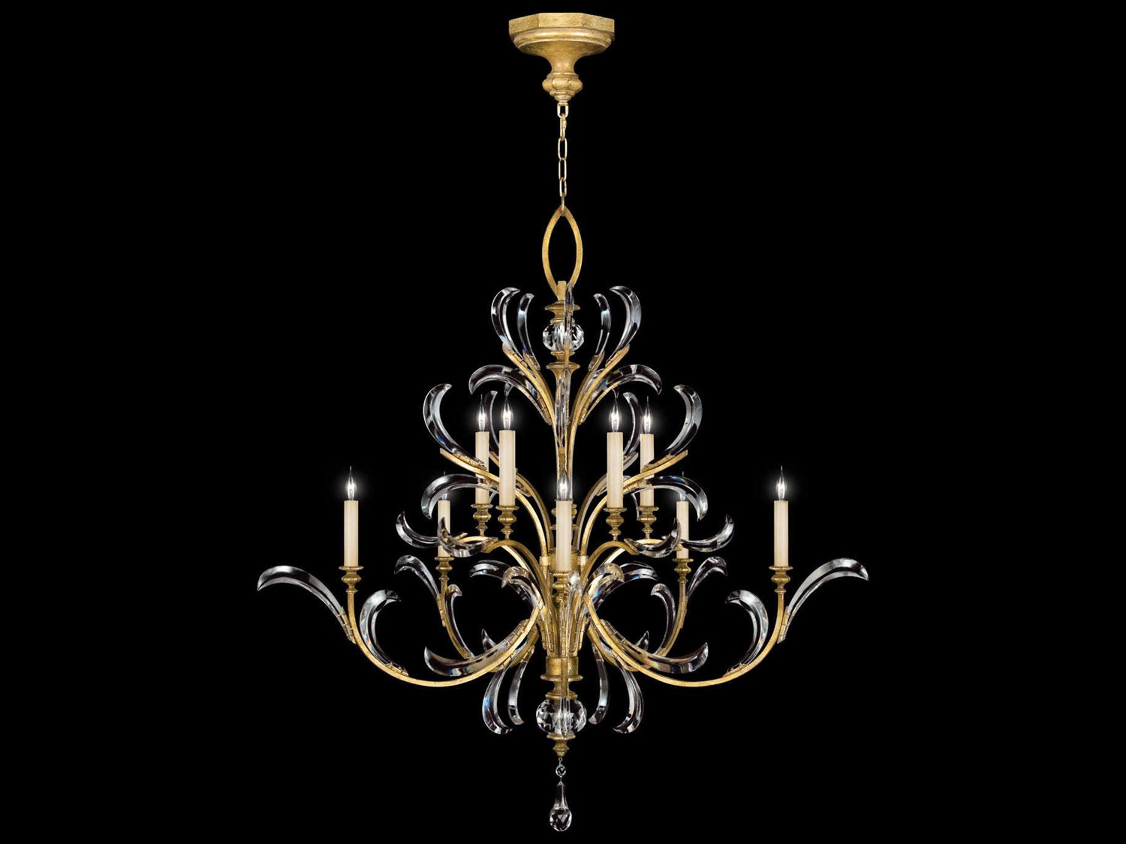 Beveled Arcs 10-Light Gold Crystal Tiered Chandelier