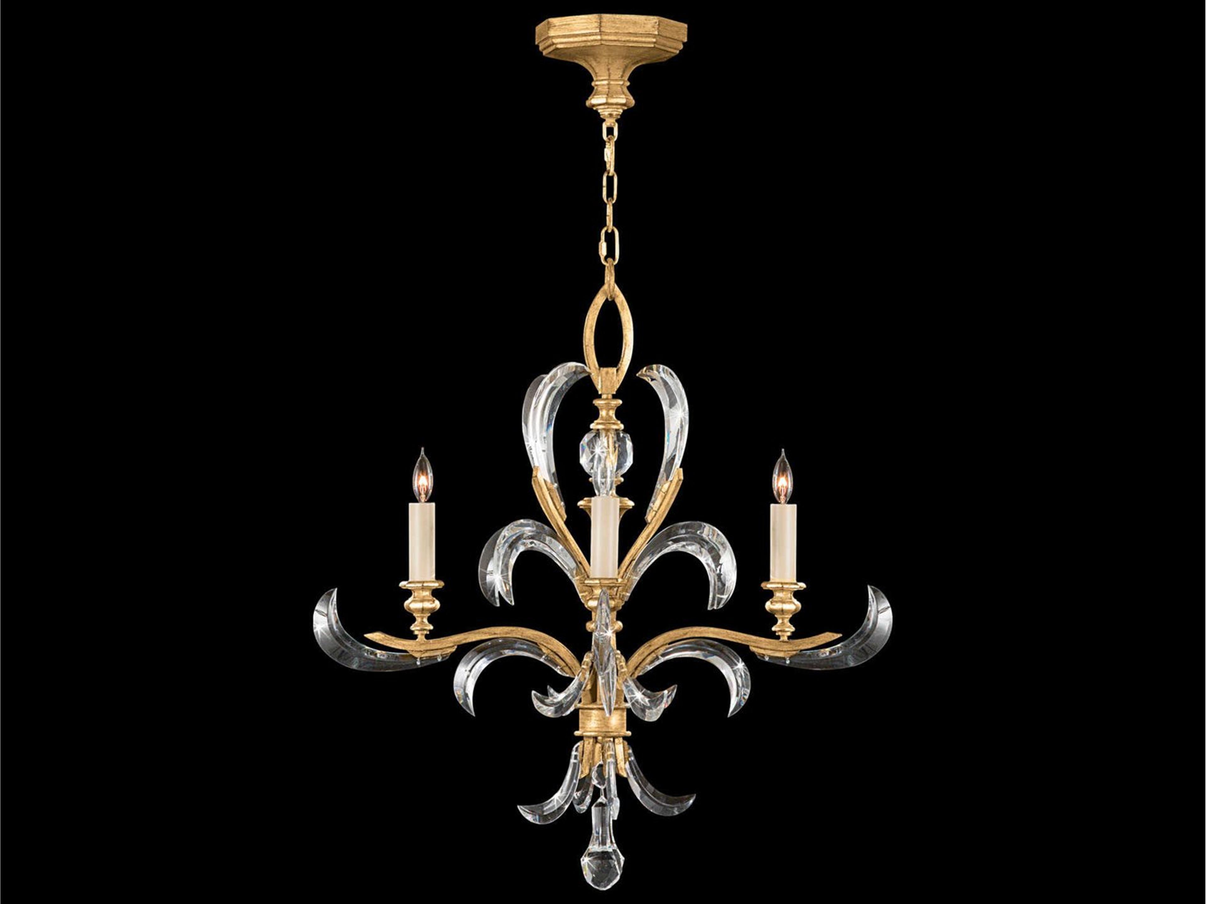 Beveled Arcs 4-Light Gold Crystal Candelabra Chandelier