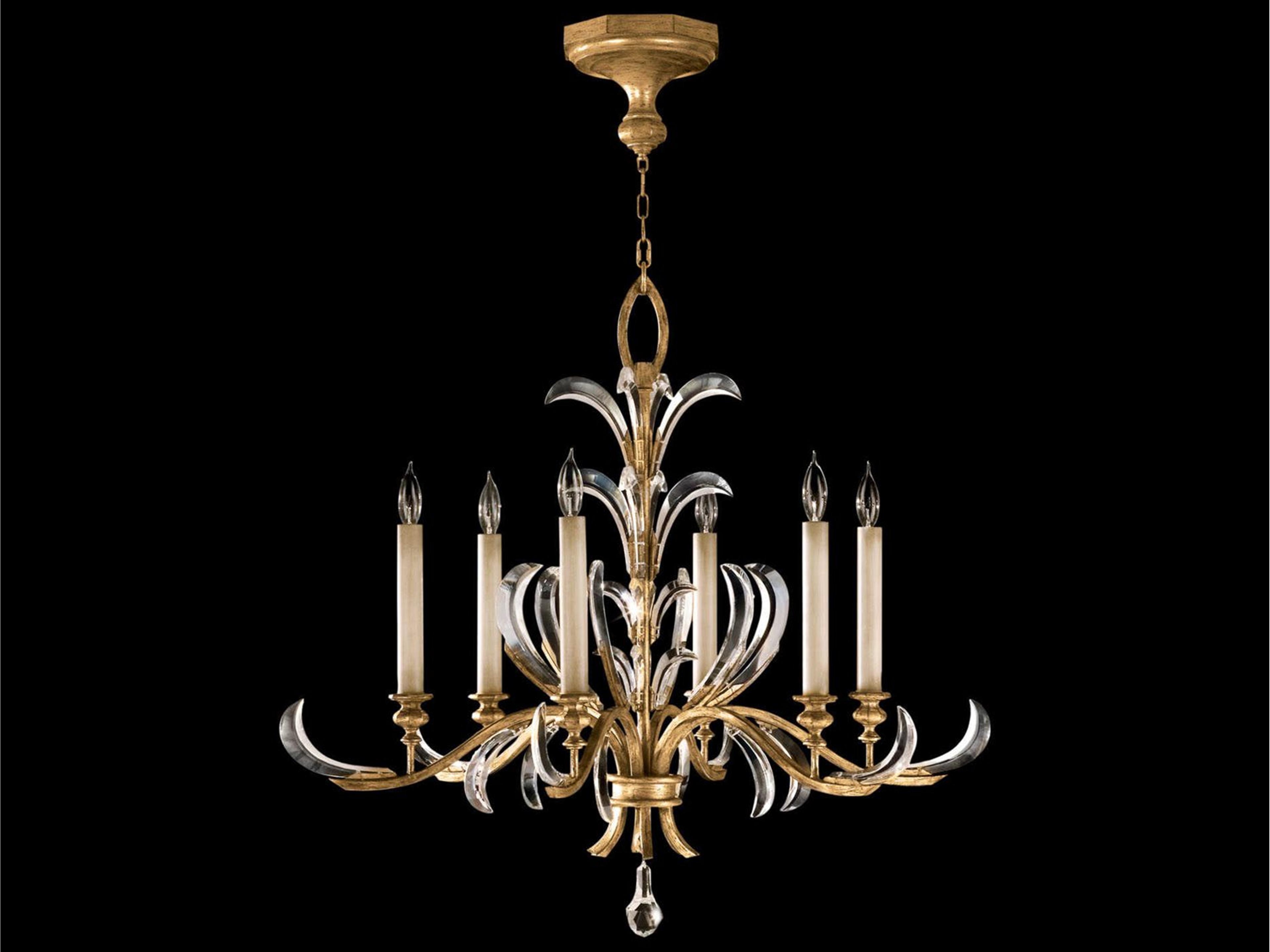 6-Light Beveled Arcs Chandelier in Muted Gold Leaf