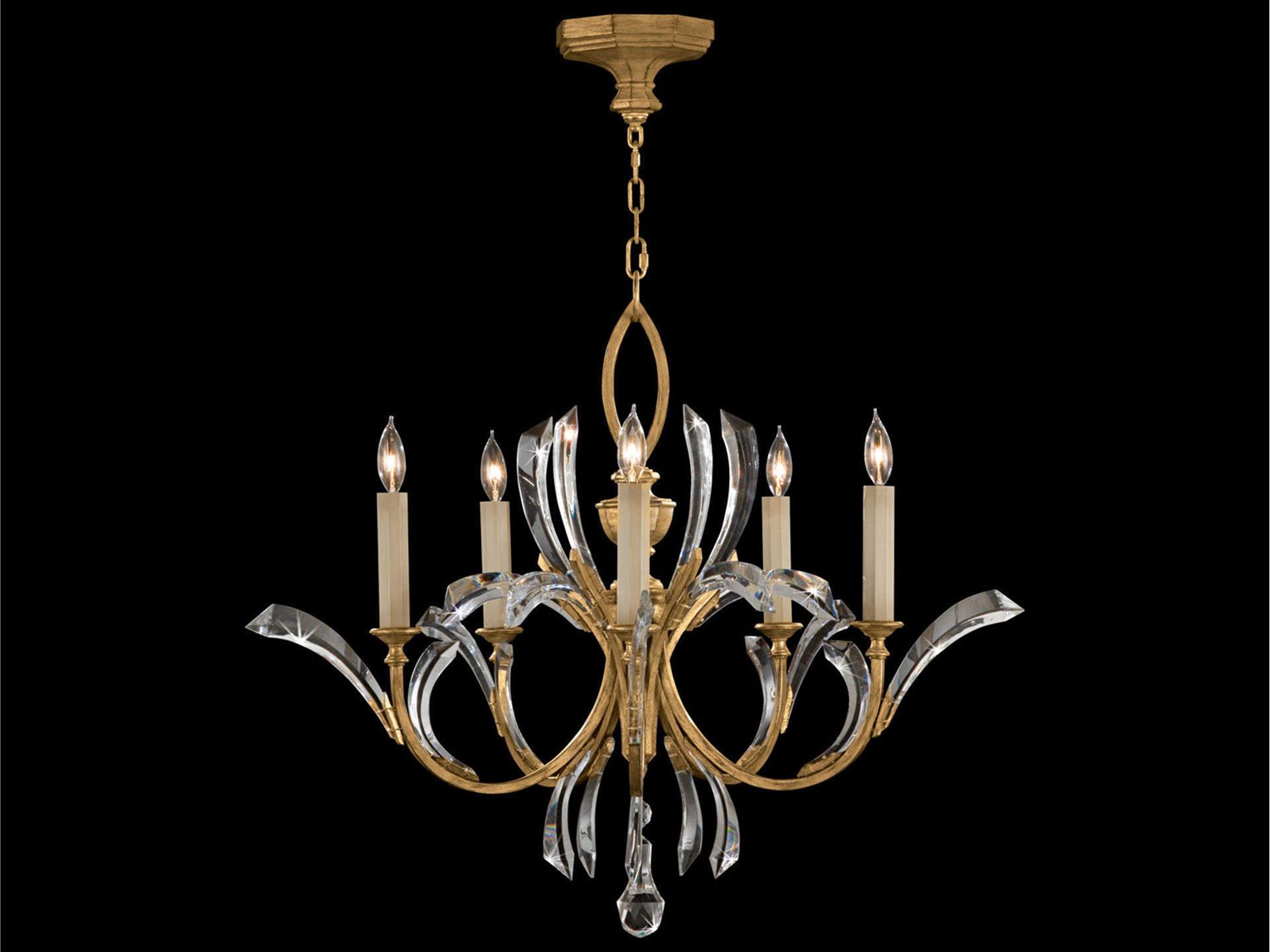Beveled Arcs 5-Light Gold Crystal Candelabra Chandelier
