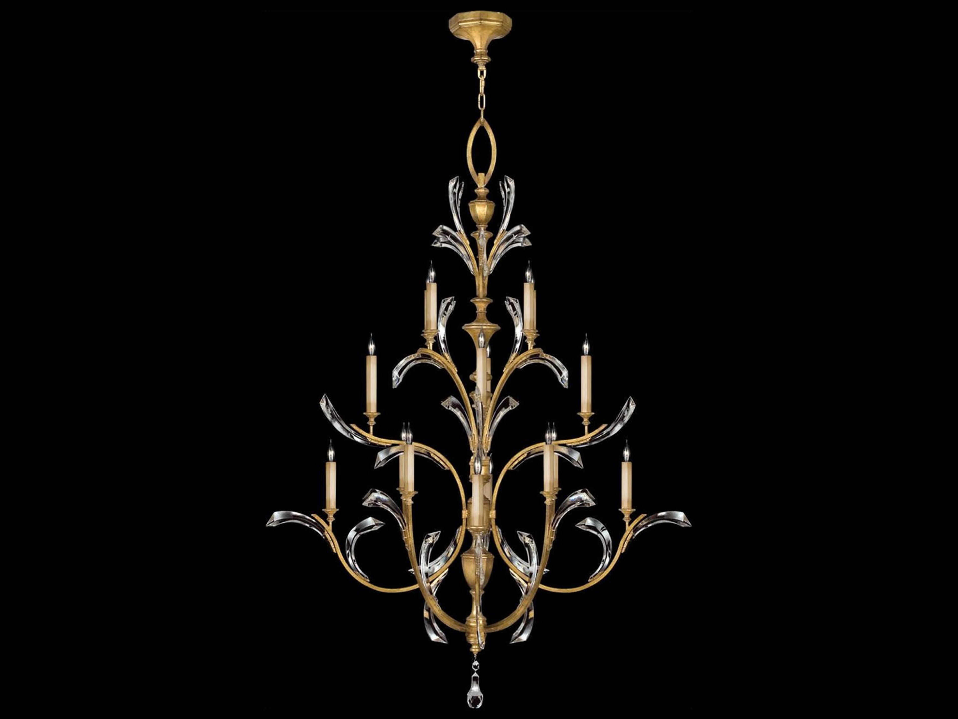 Beveled Arcs 16-Light Gold Crystal Candelabra Tiered Chandelier