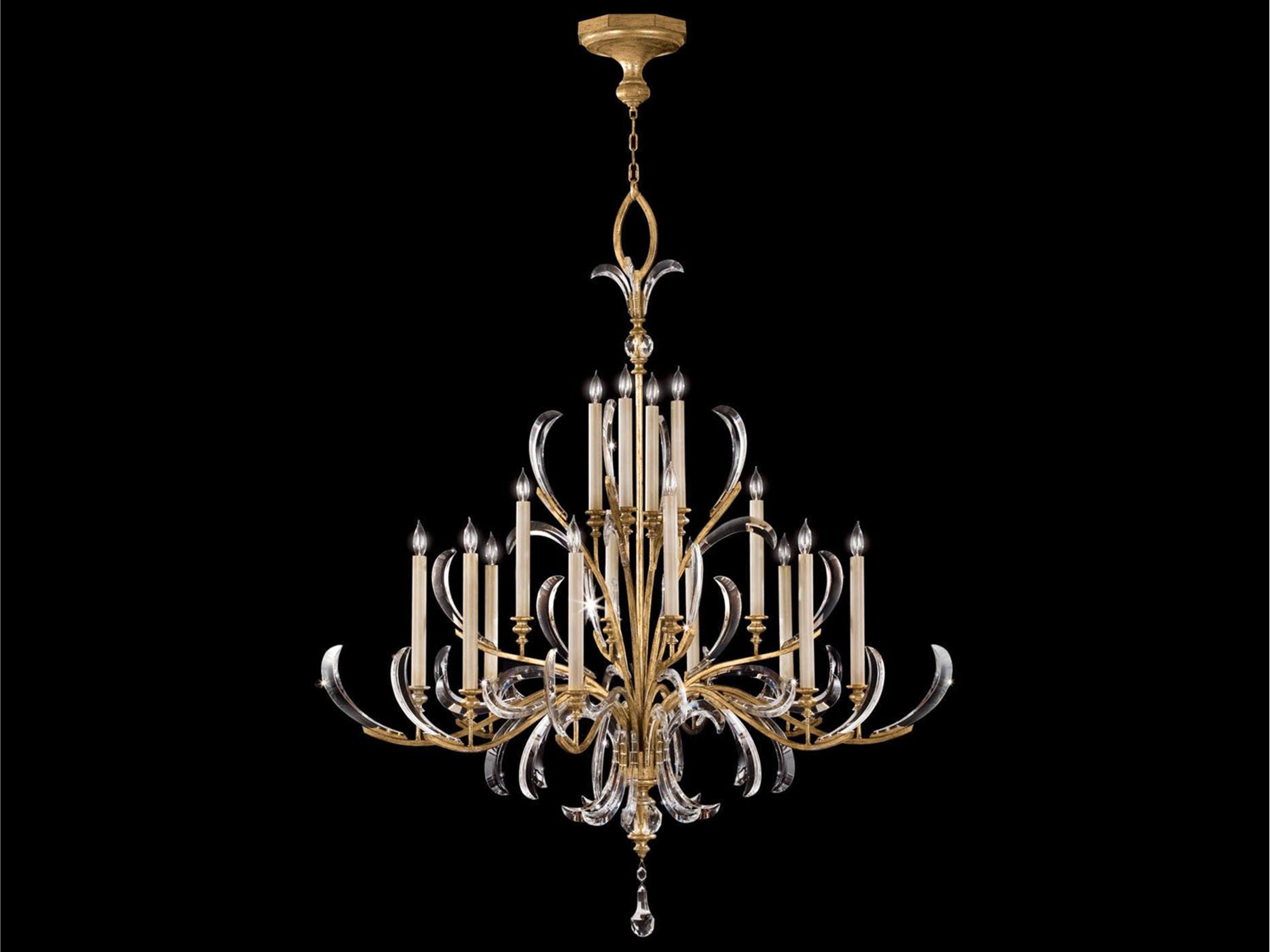 Beveled Arcs 16-Light Gold Crystal Candelabra Tiered Chandelier