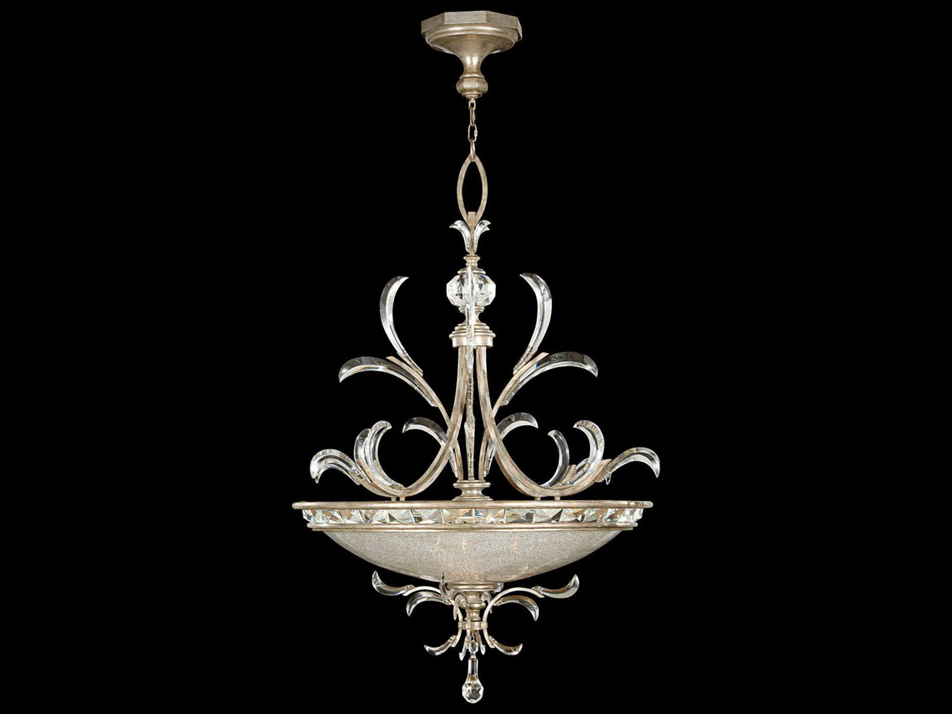 Beveled Arcs 3-Light Silver Crystal Bowl Pendant