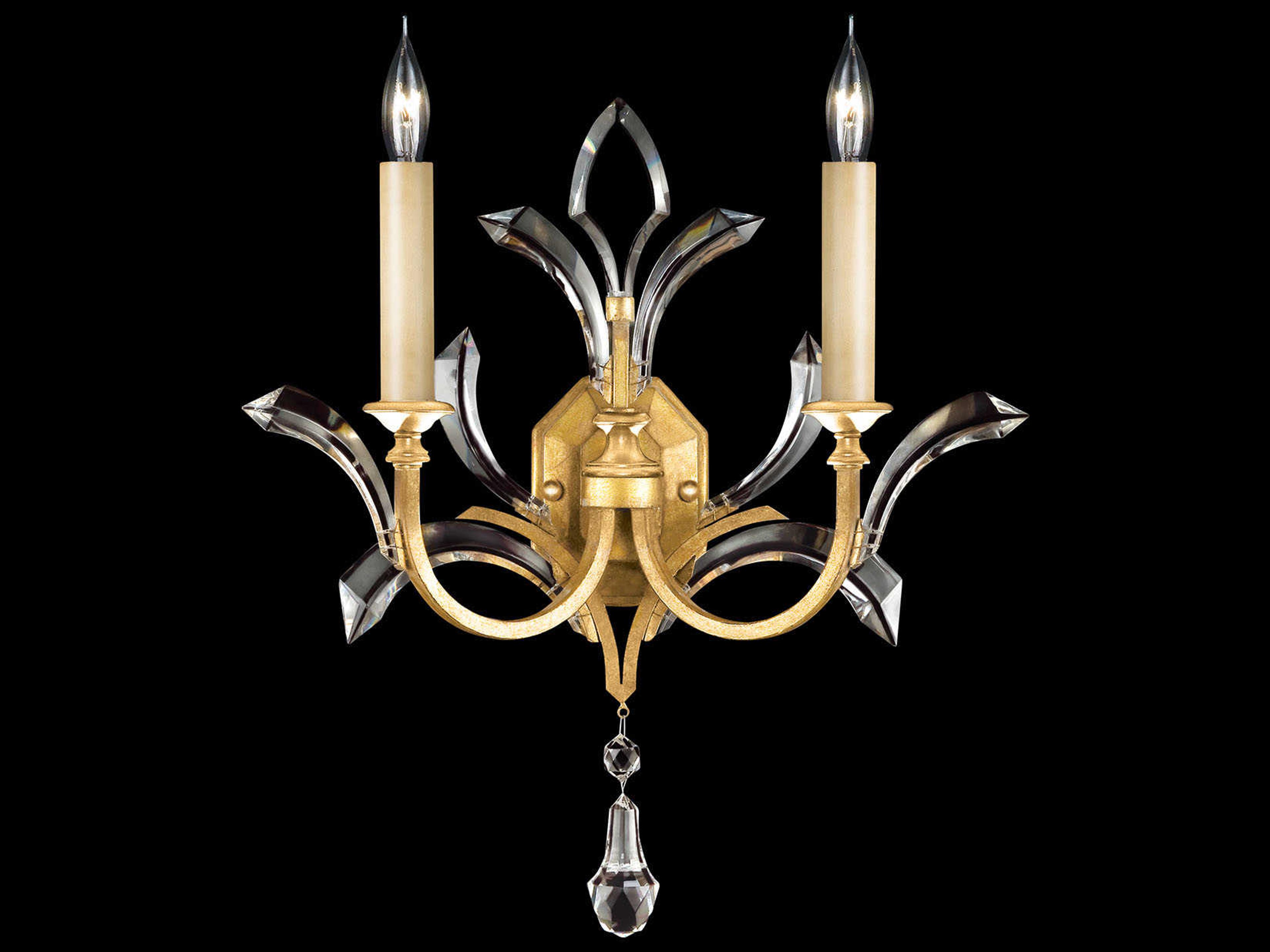 Beveled Arcs 2-Light Gold Leaf Crystal Wall Sconce