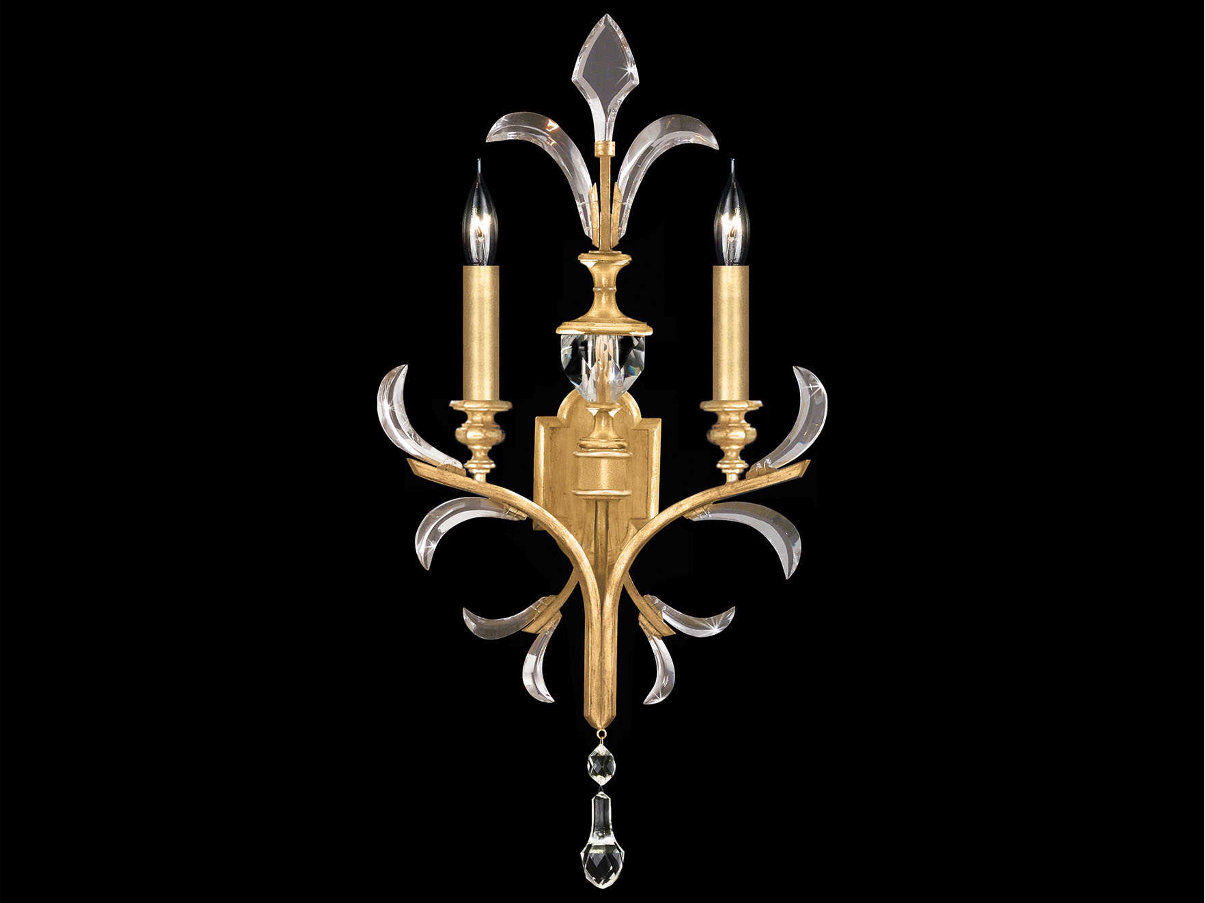 Beveled Arcs 2-Light Gold Leaf Crystal Wall Sconce