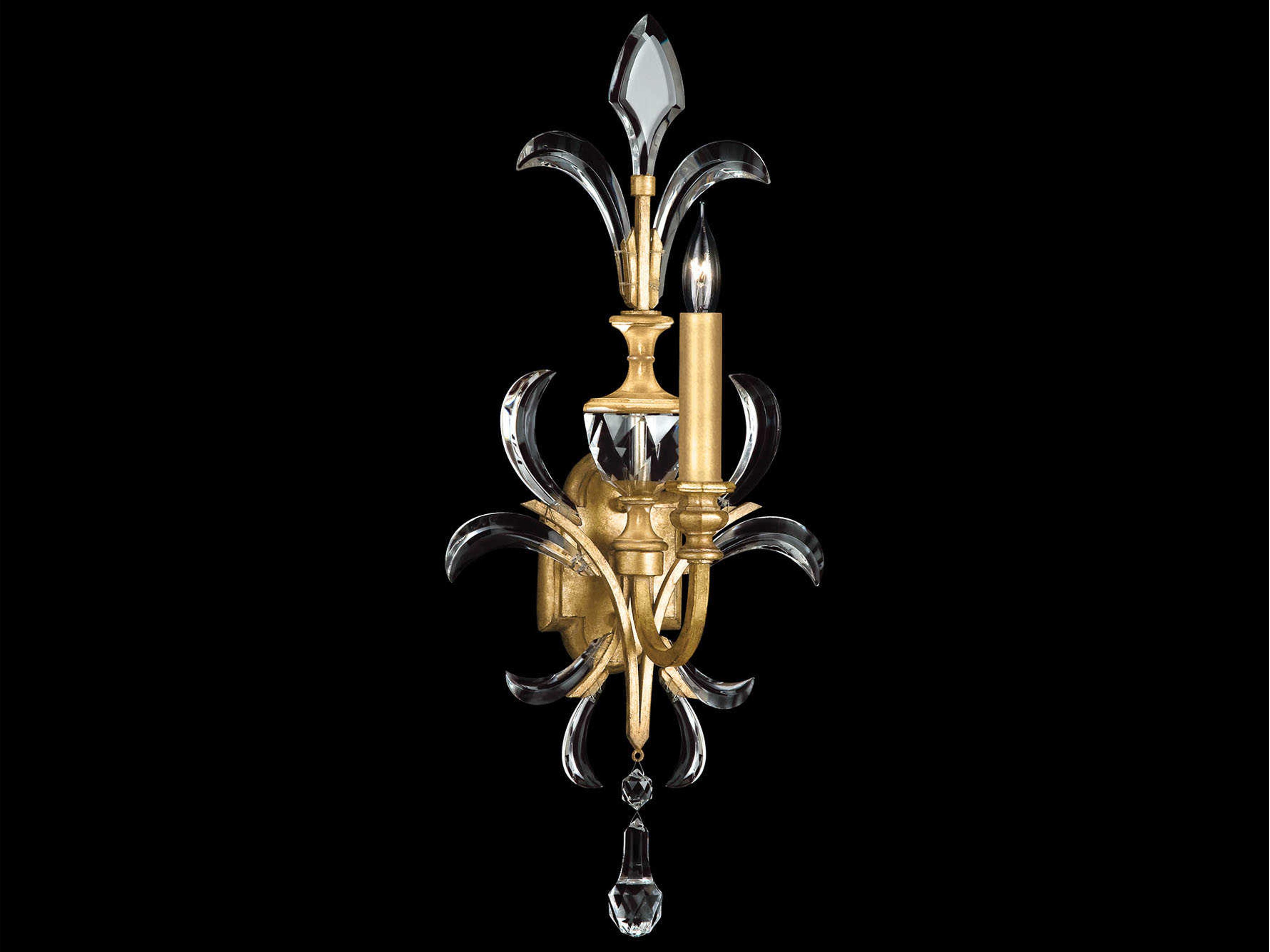 Beveled Arcs 1-Light Gold Leaf Crystal Wall Sconce