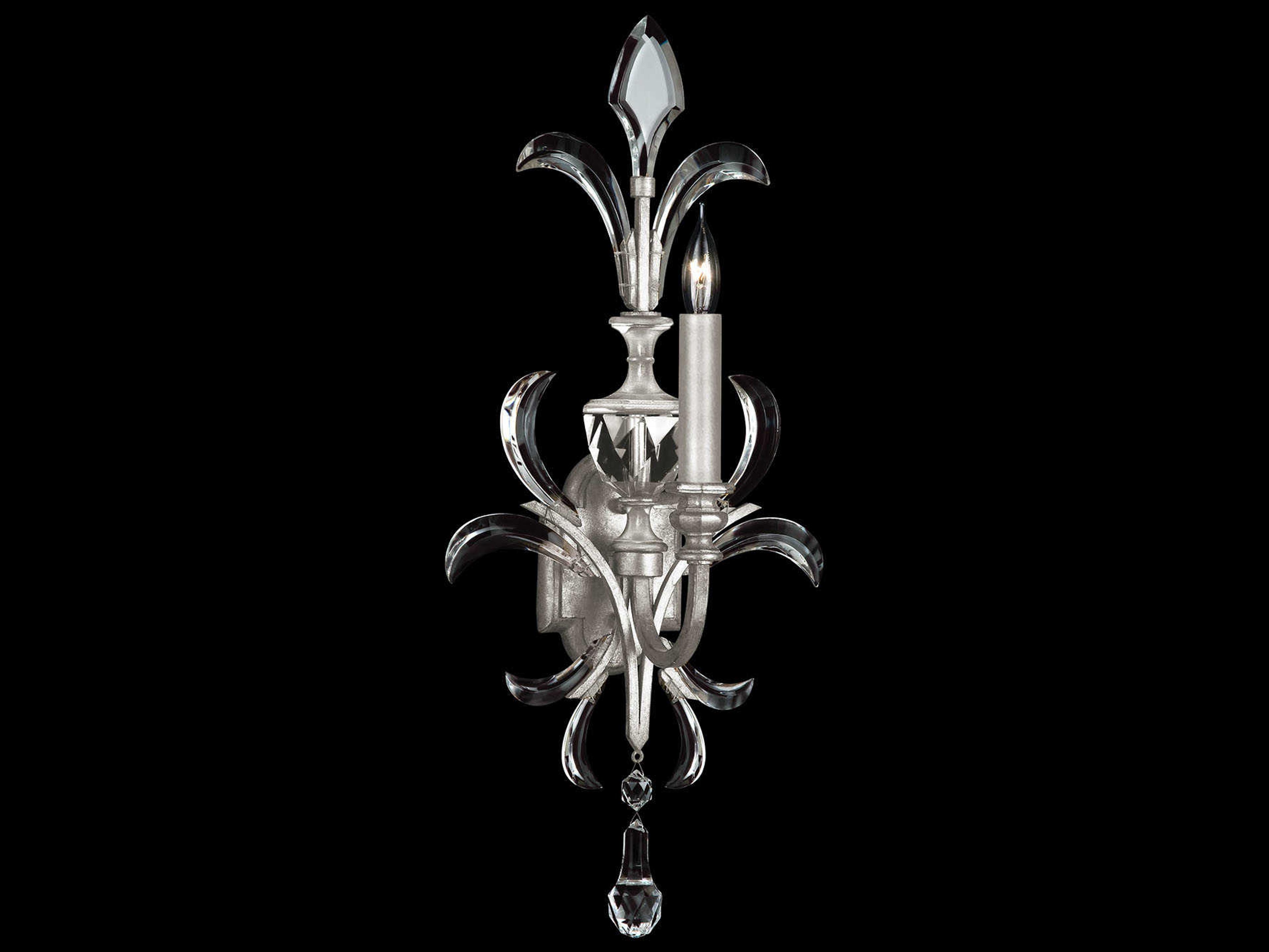 Beveled Arcs 1-Light Silver Leaf Crystal Wall Sconce