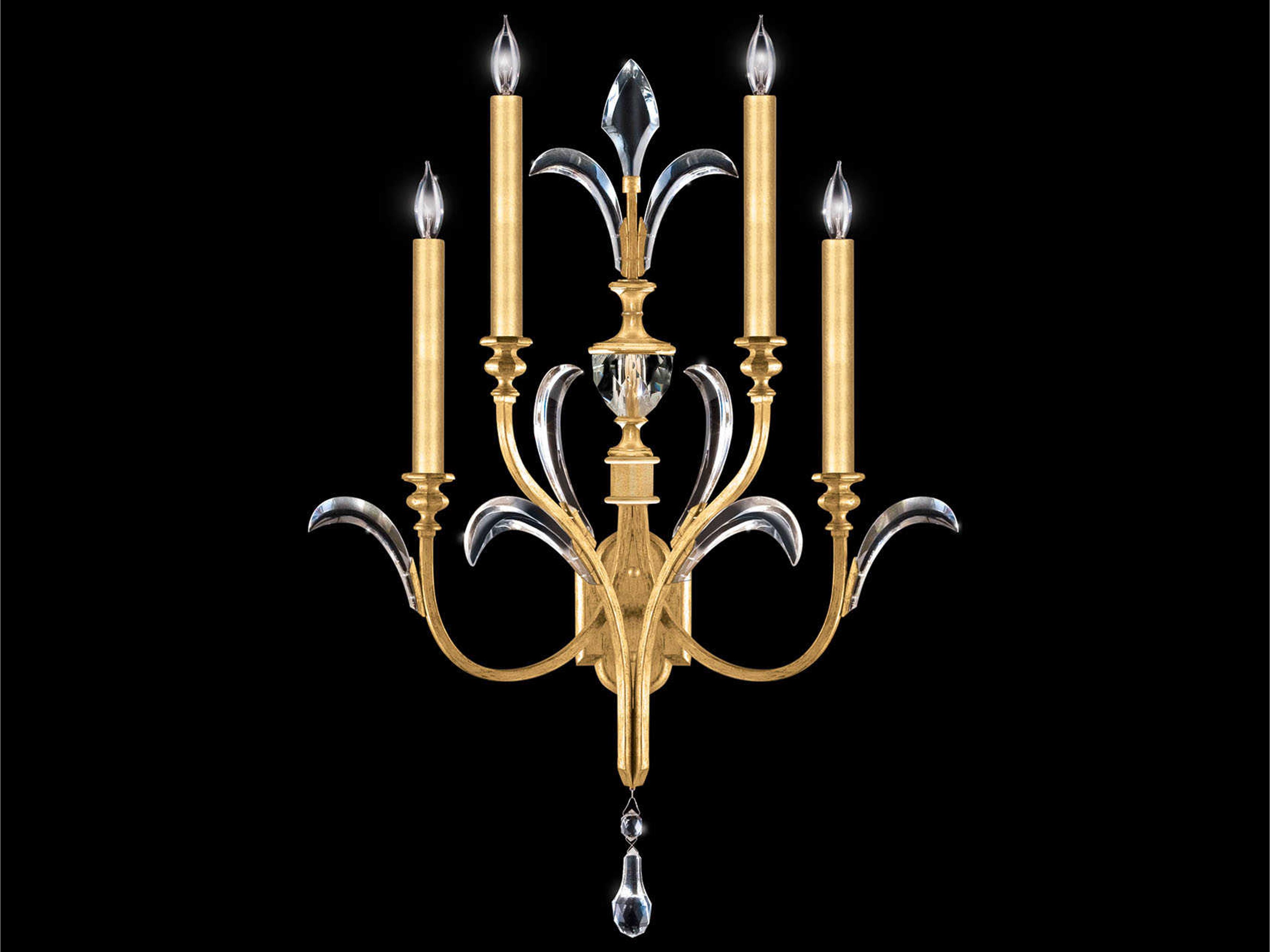 Beveled Arcs 4-Light Gold Leaf Crystal Wall Sconce