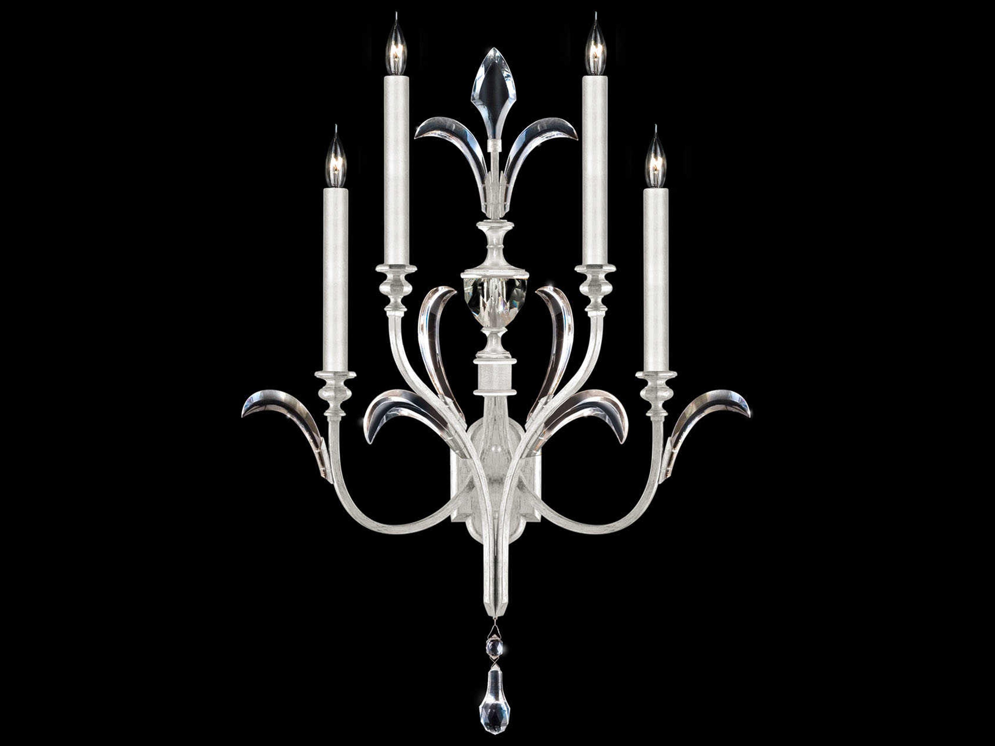 Beveled Arcs 4-Light Silver Leaf Crystal Wall Sconce