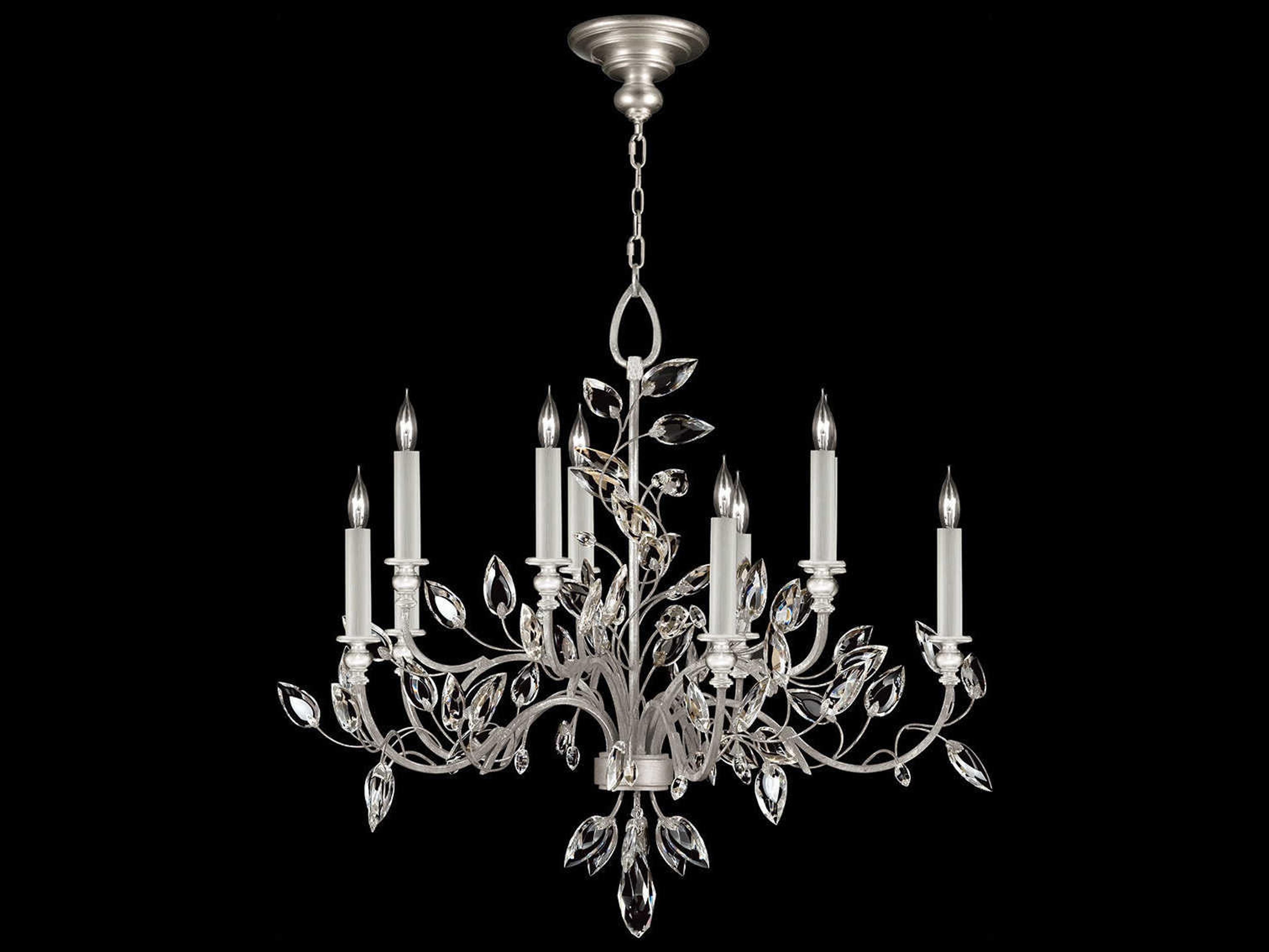 Crystal Laurel 10-Light Silver Leaf Candelabra Chandelier