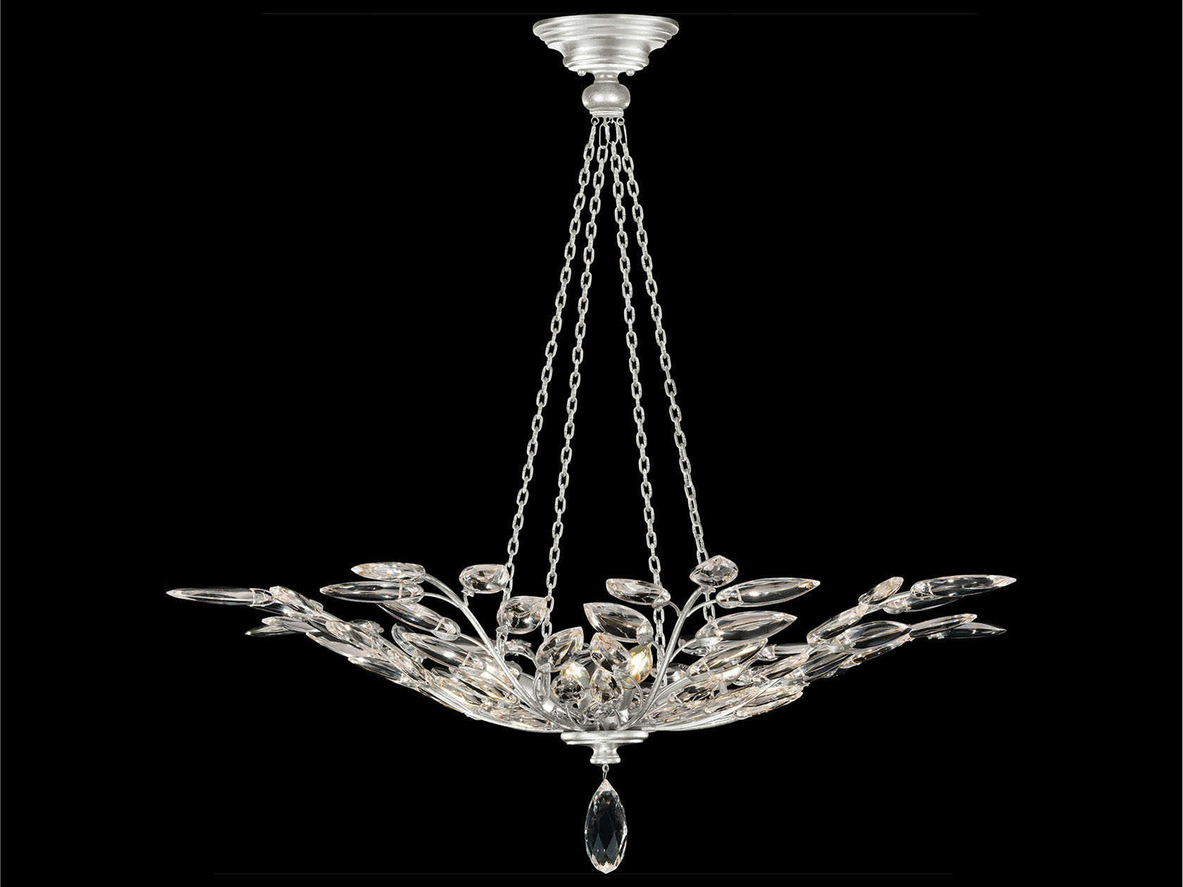 Crystal Laurel 4-Light Round Pendant in Silver Leaf