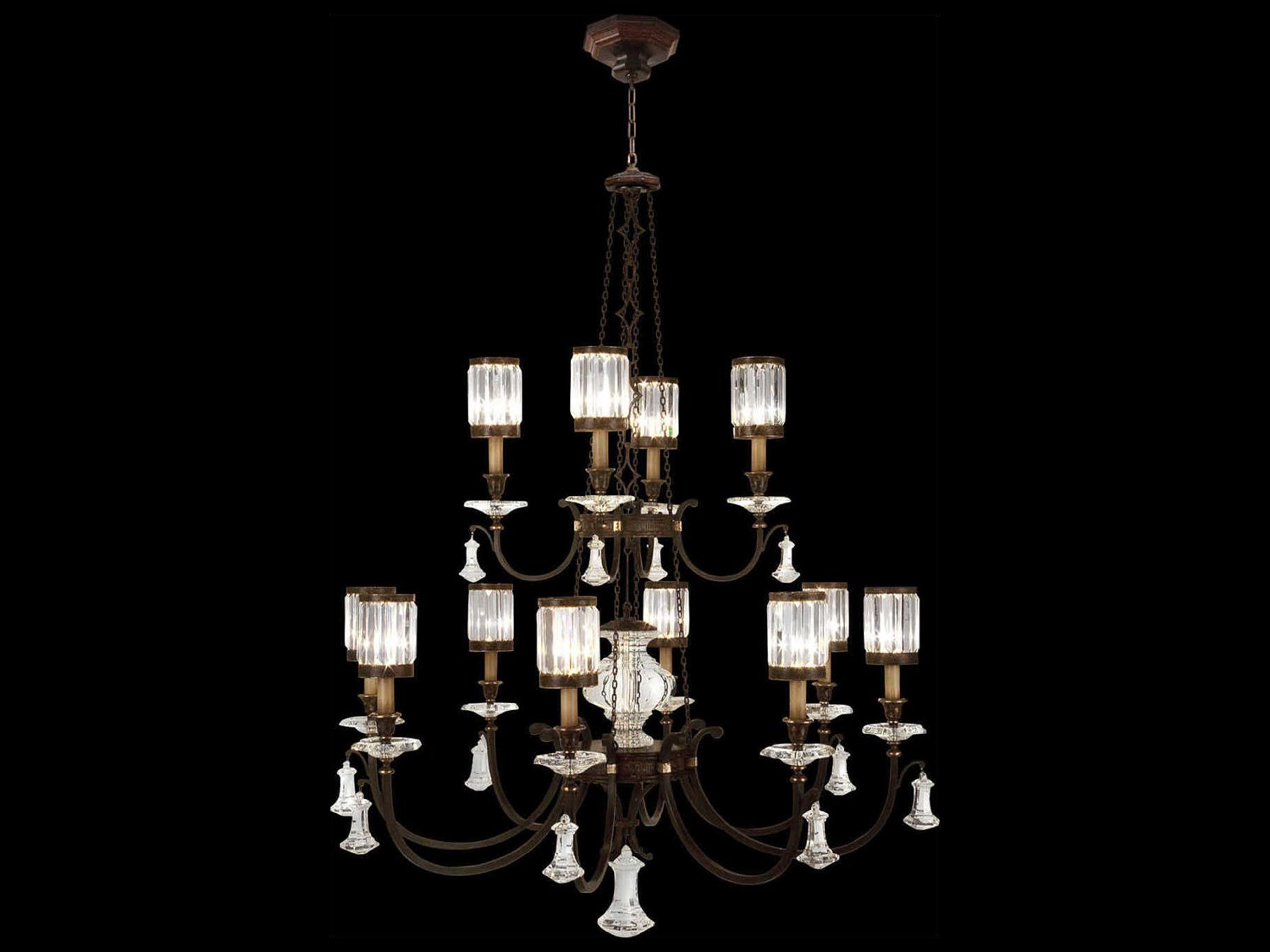Eaton Place 12-Light Bronze Clear Crystal Candelabra Drum Tiered Chandelier