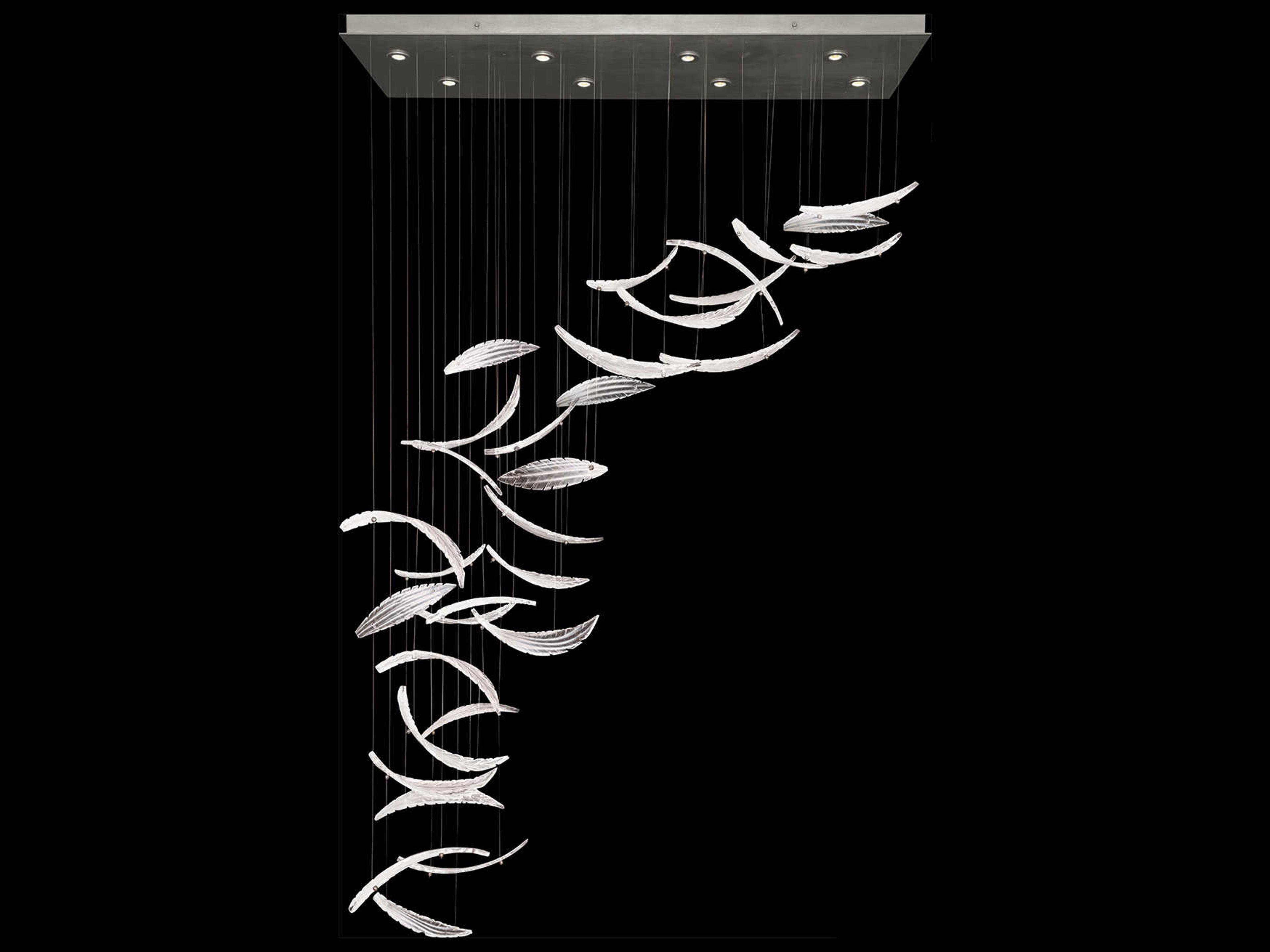 Fine Art Handcrafted Lighting Elevate 8-Light Silver Leaf Crystal Glass Island Pendant