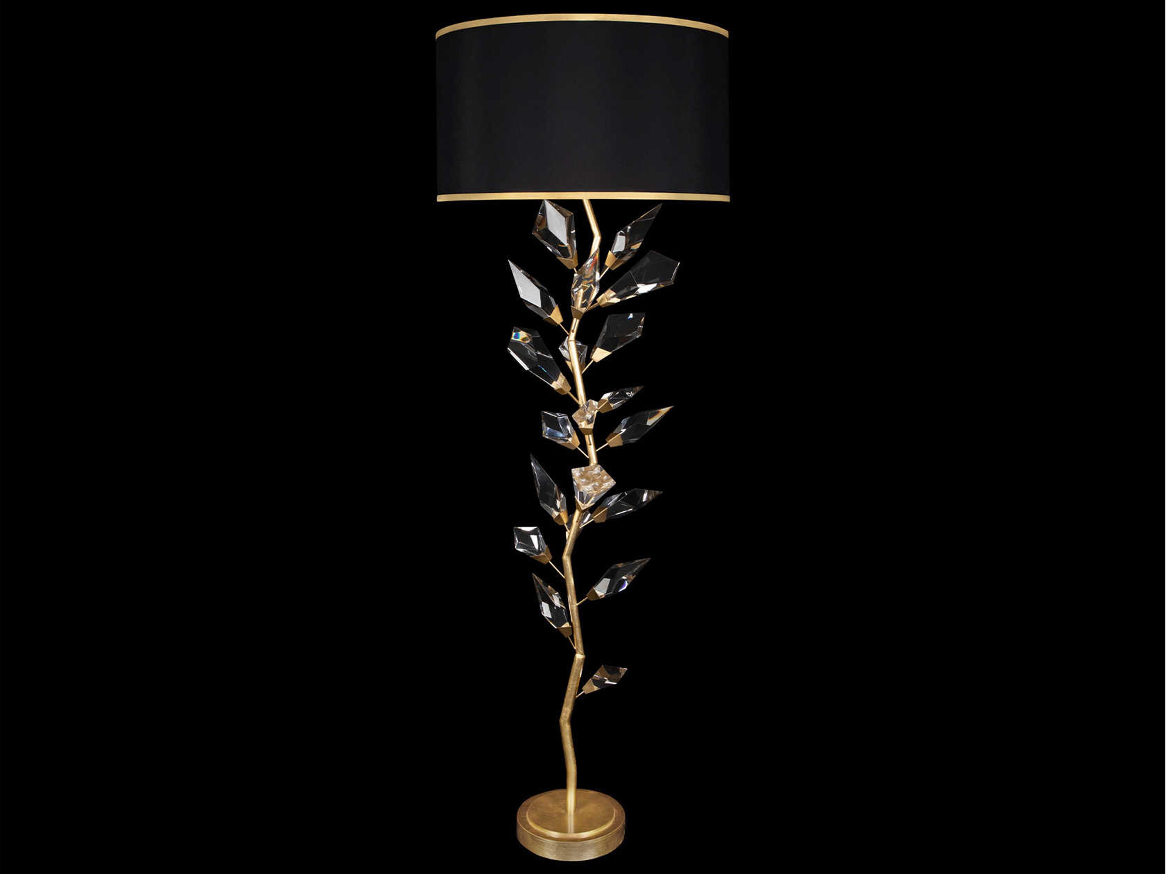 Foret Floor Lamp in Gold Leaf with Crystal Leaves