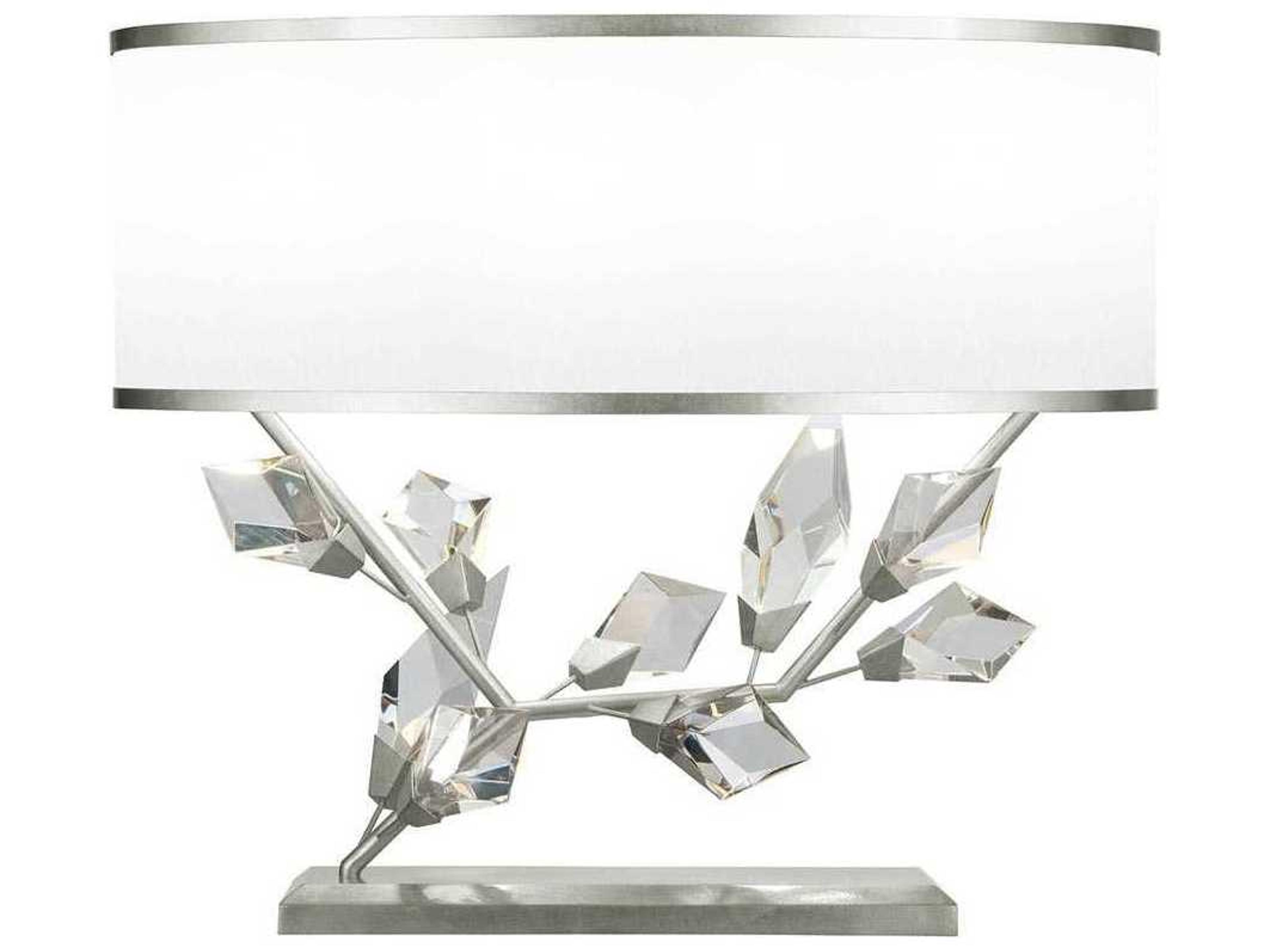 Foret Wide Table Lamp in Silver Leaf with Crystal Leaves