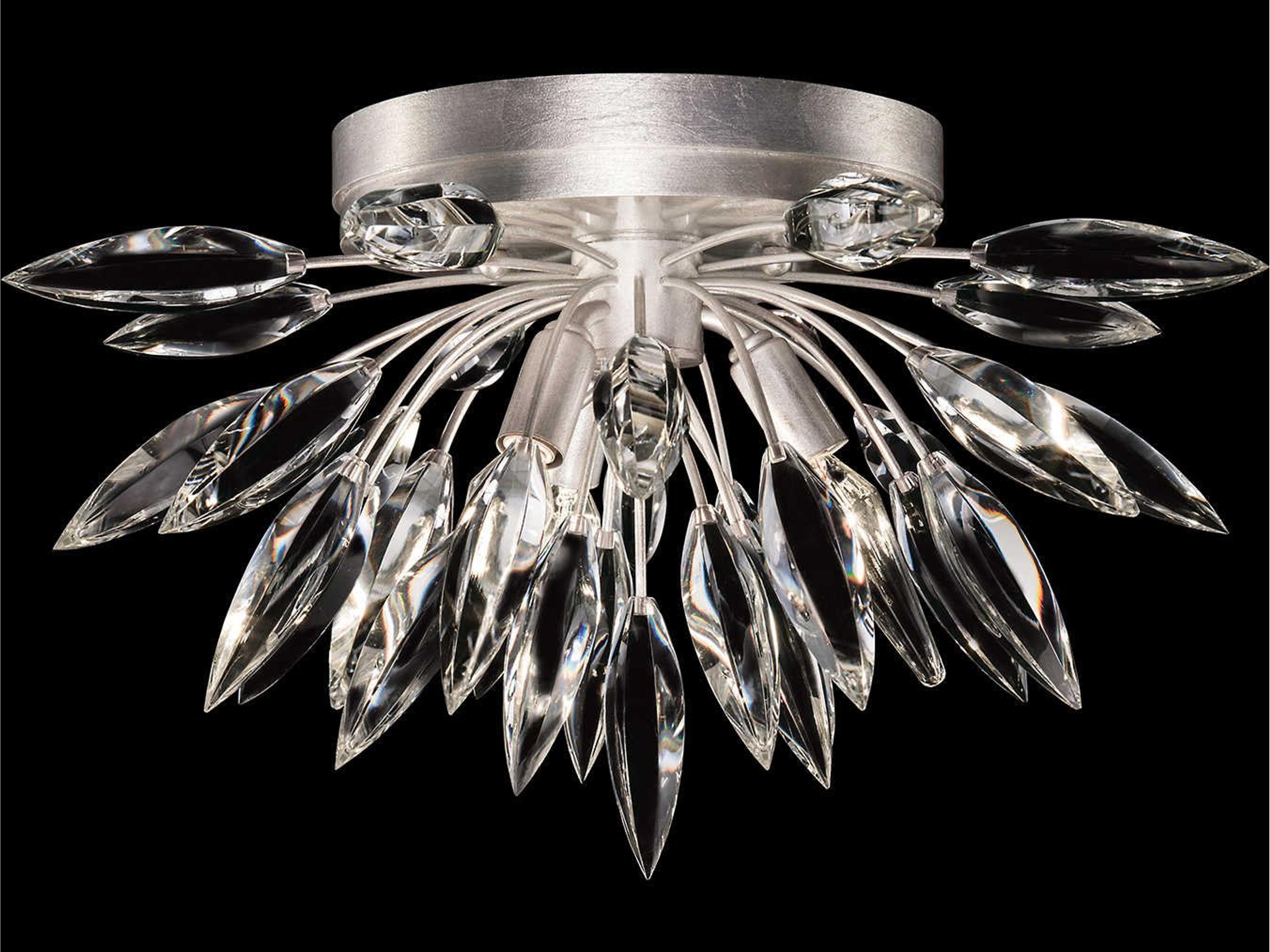 Lily Buds Crystal Flush Mount in Silver Leaf