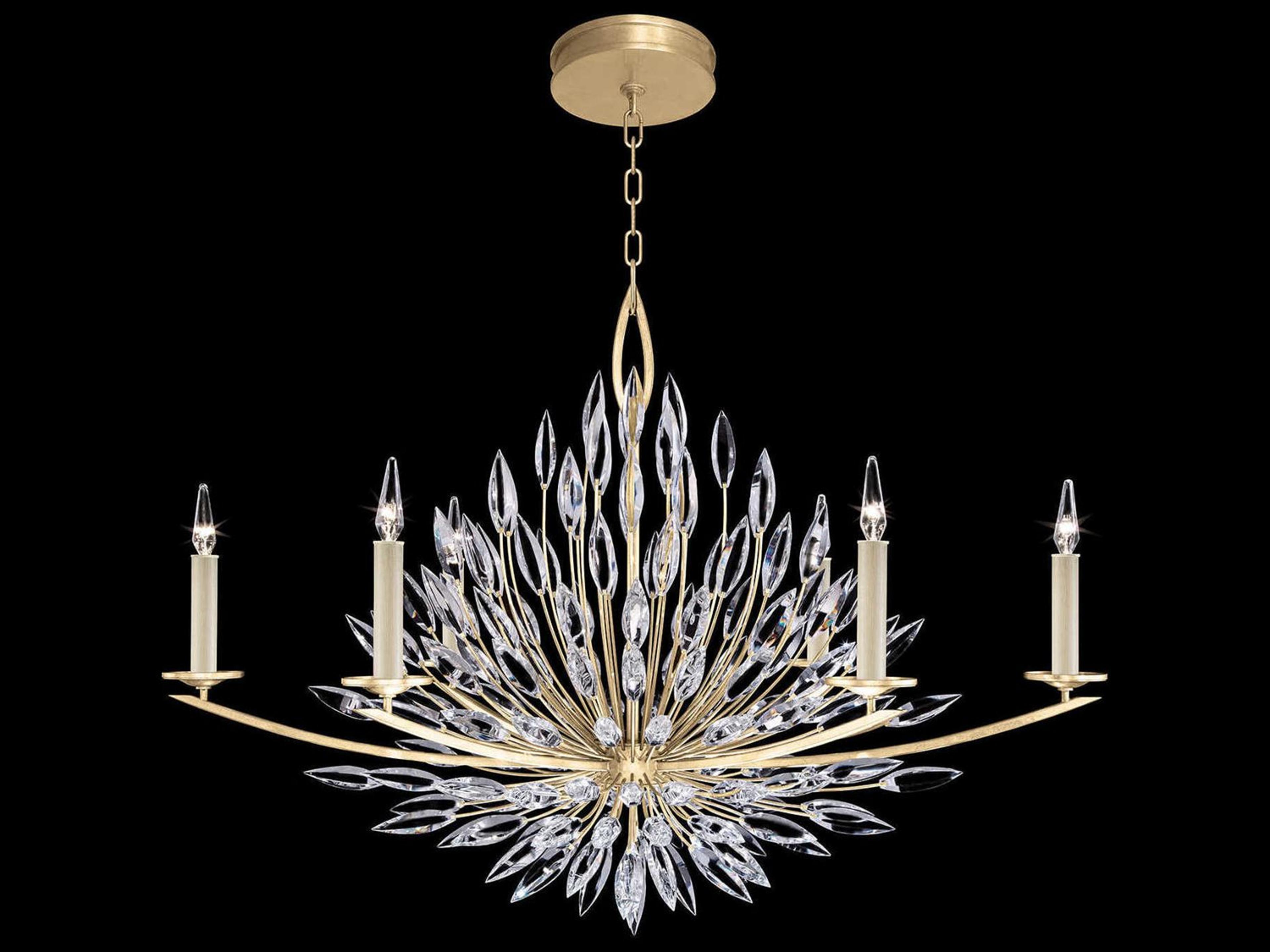 Lily Buds Oblong Chandelier Gold Leaf Crystal