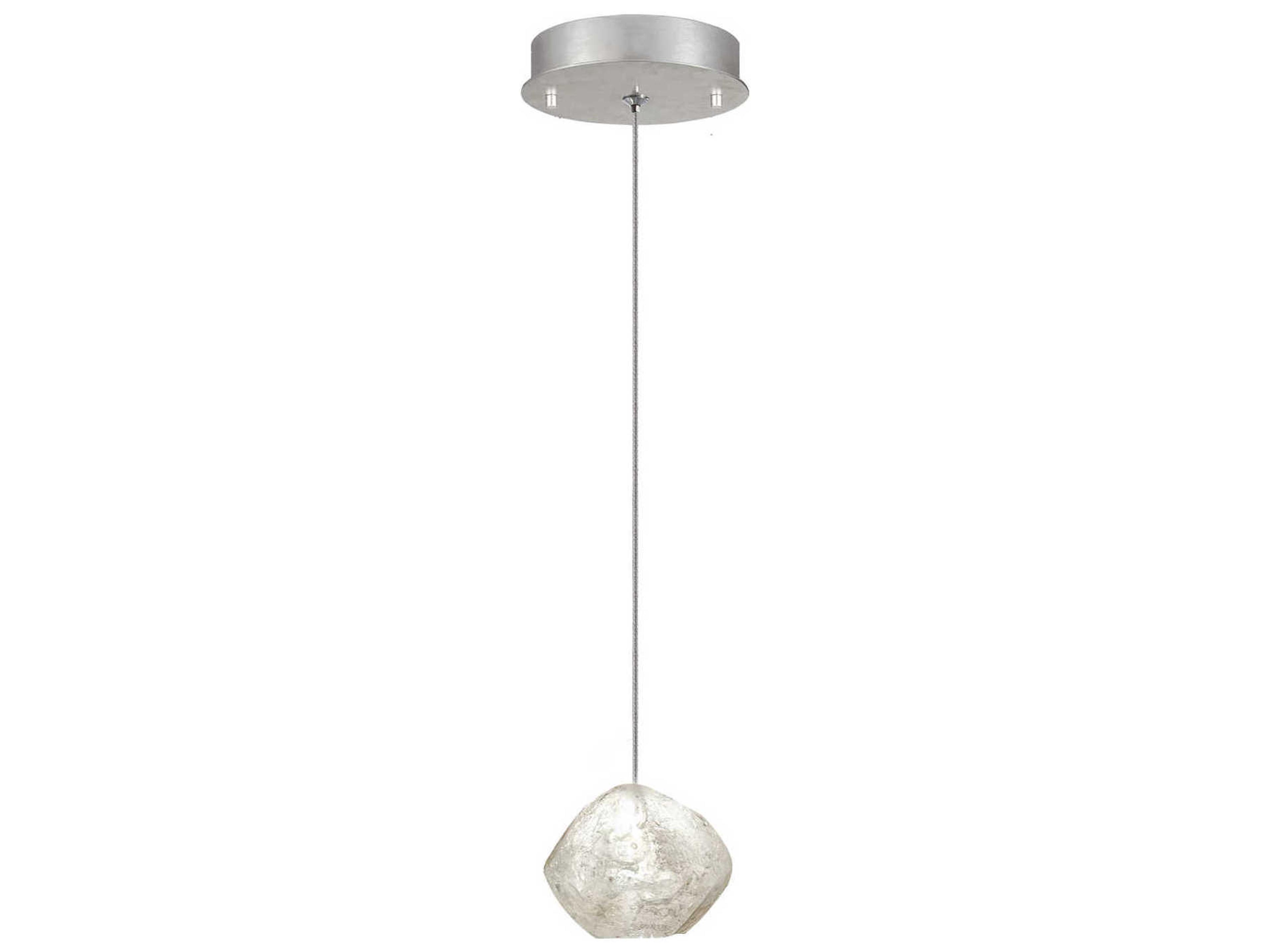 Natural Inspirations Clear Quartz LED Drop Pendant Light in Platinized Silver Leaf